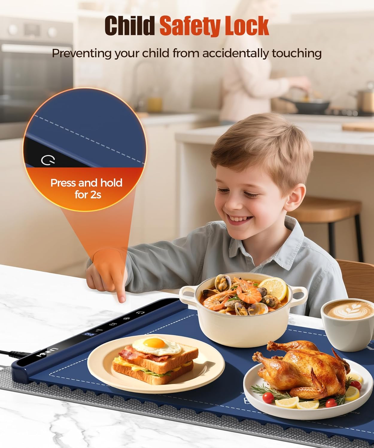 Extra Large Food Warming Mat with Heat-Resistant Pad, 36X15 Inch, 6 Temperature & 6 Timer Settings, Child Lock Safety, Fits More Dishes for Family Dinners and Parties