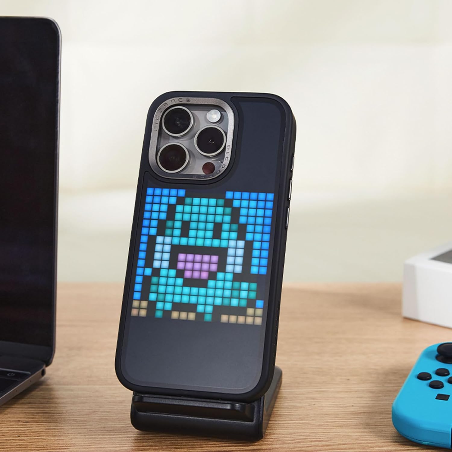 Smart LED Art Display Phone Case for iPhone 15 Pro Case, DIY Graffiti GIF Animation Image Text Programmable 16x16 LED Screen with APP Control Black