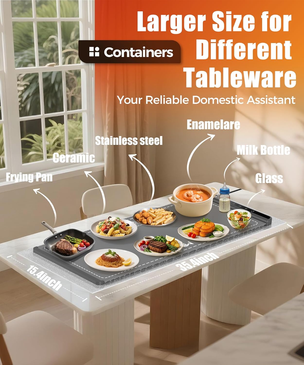 Extra Large Food Warming Mat with Heat-Resistant Pad, 36X15 Inch, 6 Temperature & 6 Timer Settings, Child Lock Safety, Fits More Dishes for Family Dinners and Parties