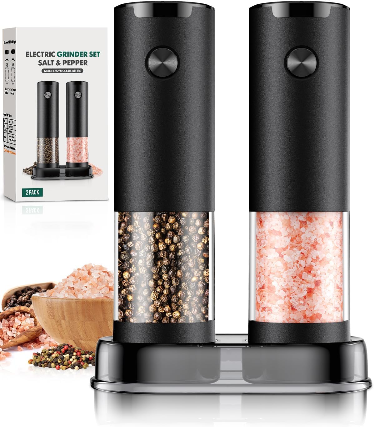 Electric Salt and Pepper Grinder Set Automatic Battery Pepper Mill Shakers Adjustable Coarseness Upgraded Larger Capacity with Led Home and Kitchen Appliances Christmas Gifts for Women