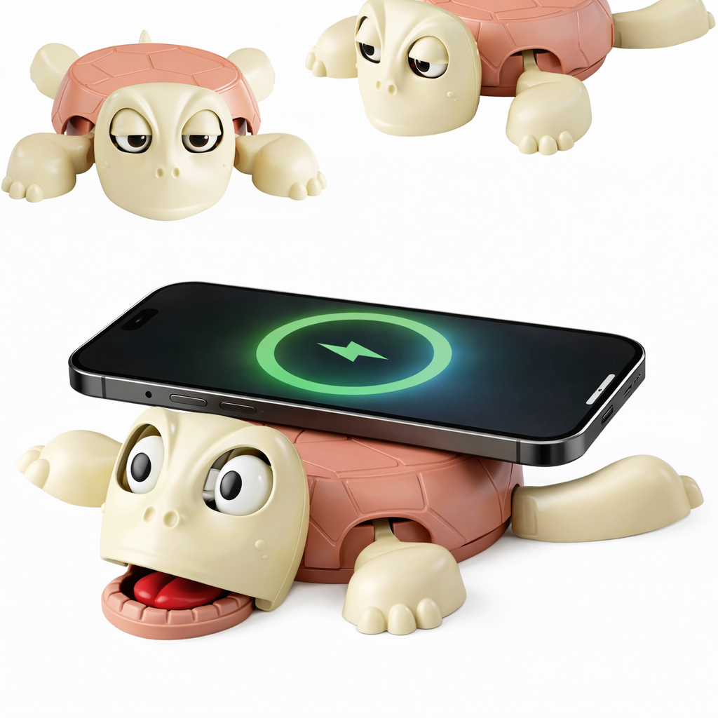Wireless Charging Turtle Coaster | 3D Funny Turtle Wireless Charger & Drink Mat | Cute Desk Accessory