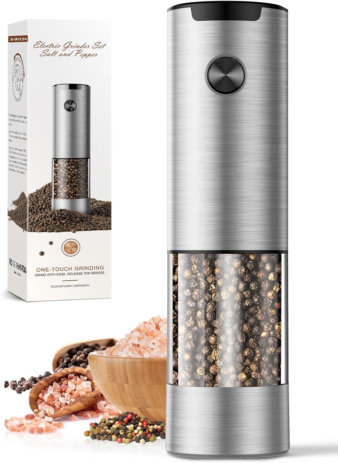 Electric Salt and Pepper Grinder Set Automatic Battery Pepper Mill Shakers Adjustable Coarseness Upgraded Larger Capacity with Led Home and Kitchen Appliances Christmas Gifts for Women