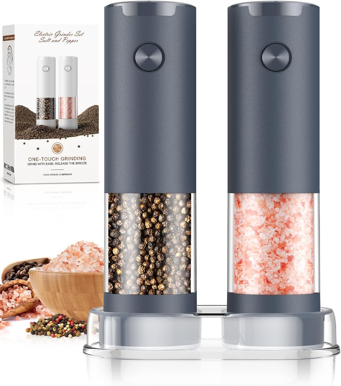 Electric Salt and Pepper Grinder Set Automatic Battery Pepper Mill Shakers Adjustable Coarseness Upgraded Larger Capacity with Led Home and Kitchen Appliances Christmas Gifts for Women