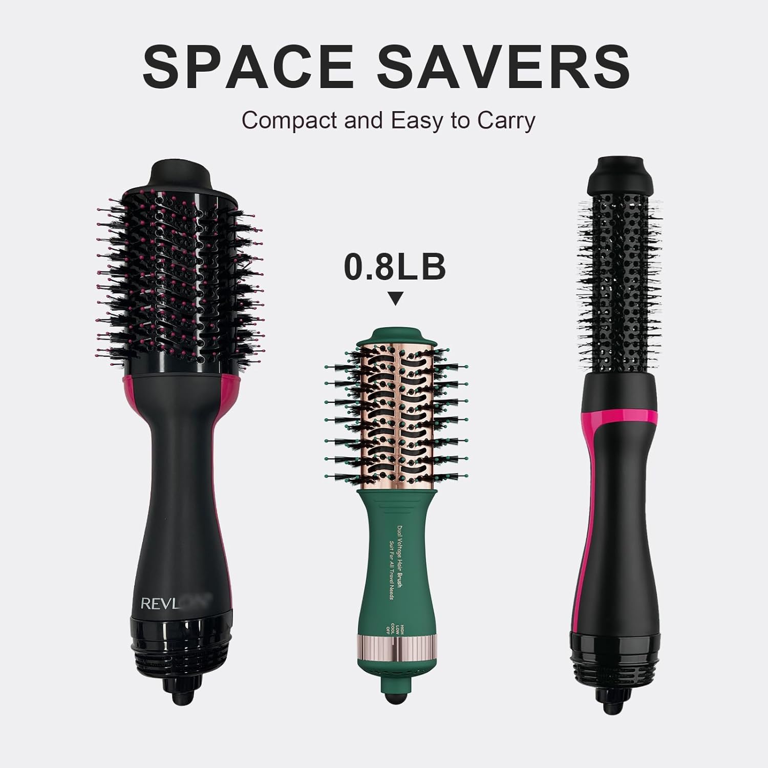 4-in-1 Travel Dual Voltage Hair Dryer Brush Blow Dryer Brush,Portable 2 inch Mini Hot Air Brush,Travel Hair Styler/Volumizer/Straightener/Curler,110-240V European Blow Dry Brush with EU&UK Plug