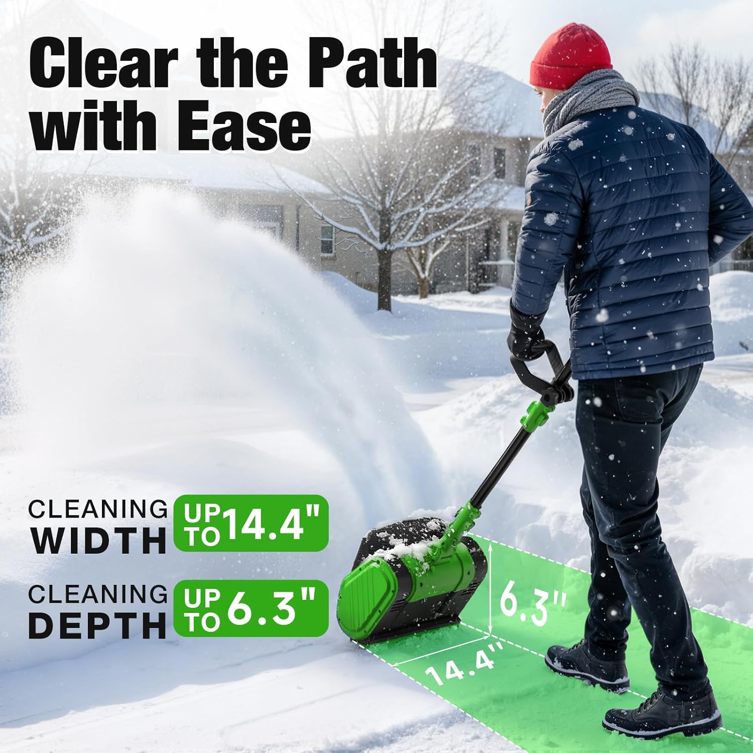Electric Cordless Snow Shovel, 14.4-Inch | 24V | 5.0Ah Brushless Cordless Snow Blower with Battery and Charger, 26ft Throwing Distance, 5000RPM/Min, Snow Removal for Driveway/Steps/Patio/Sidewalk