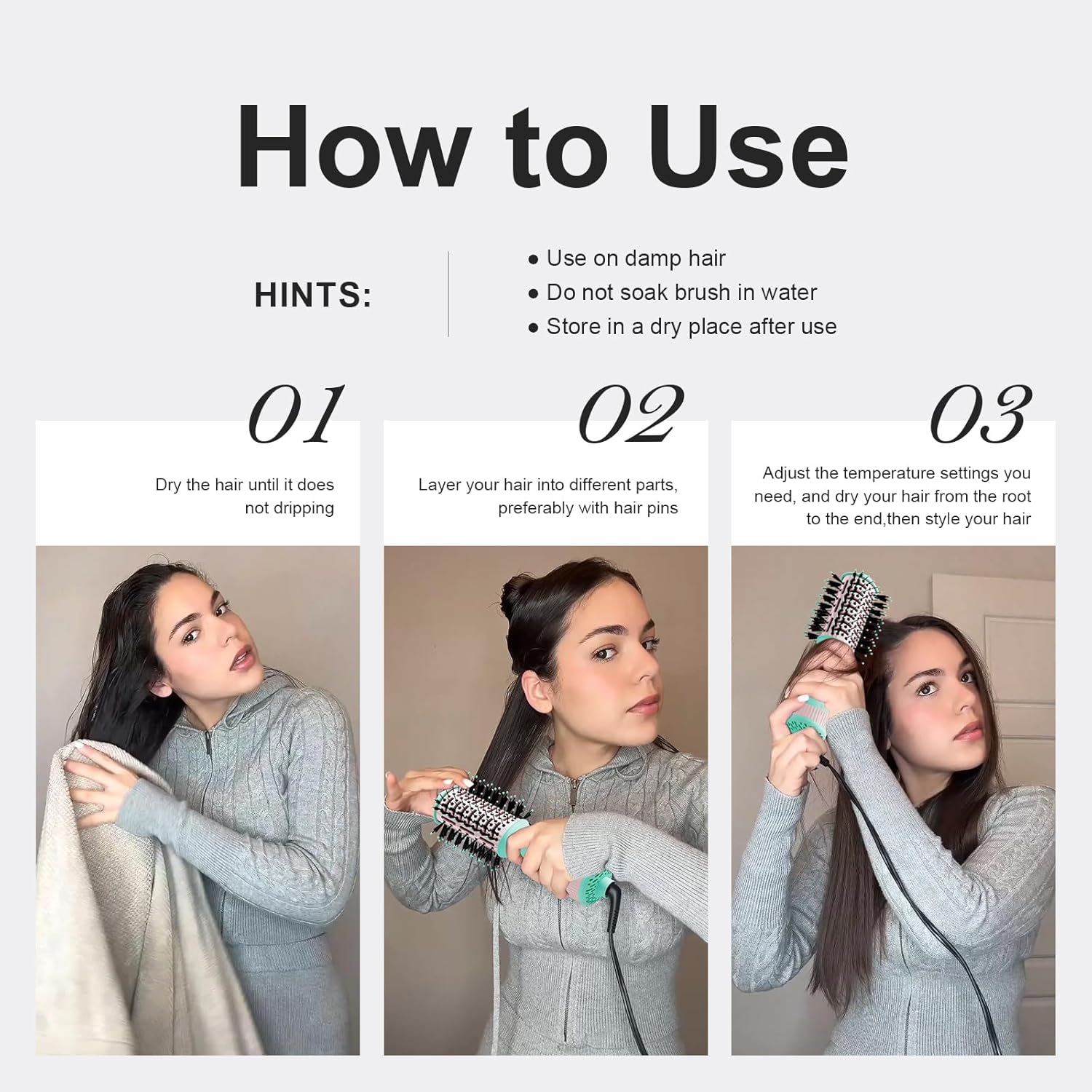 4-in-1 Travel Dual Voltage Hair Dryer Brush Blow Dryer Brush,Portable 2 inch Mini Hot Air Brush,Travel Hair Styler/Volumizer/Straightener/Curler,110-240V European Blow Dry Brush with EU&UK Plug