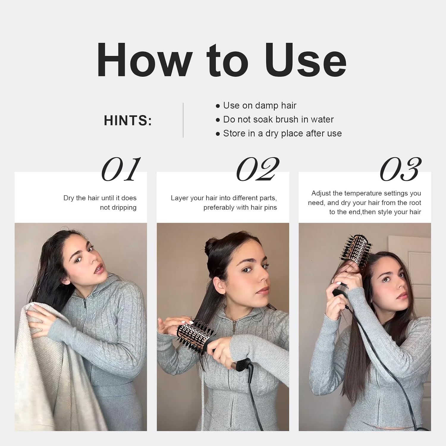 4-in-1 Travel Dual Voltage Hair Dryer Brush Blow Dryer Brush,Portable 2 inch Mini Hot Air Brush,Travel Hair Styler/Volumizer/Straightener/Curler,110-240V European Blow Dry Brush with EU&UK Plug