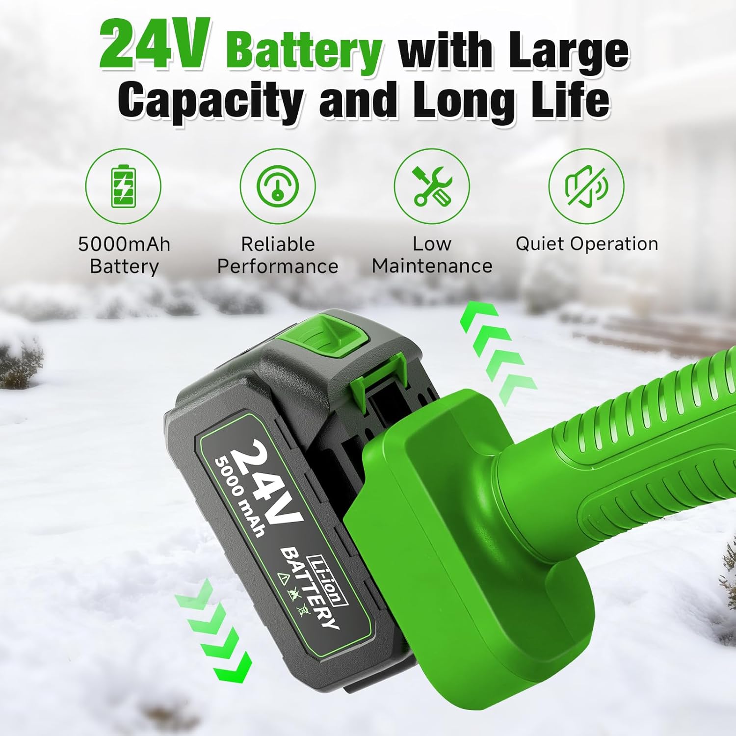 Electric Cordless Snow Shovel, 14.4-Inch | 24V | 5.0Ah Brushless Cordless Snow Blower with Battery and Charger, 26ft Throwing Distance, 5000RPM/Min, Snow Removal for Driveway/Steps/Patio/Sidewalk