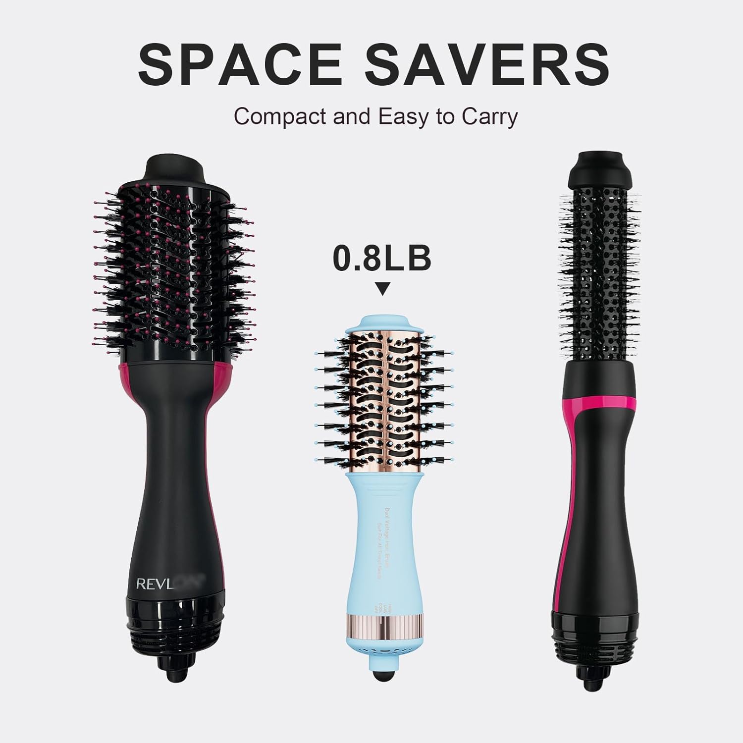 4-in-1 Travel Dual Voltage Hair Dryer Brush Blow Dryer Brush,Portable 2 inch Mini Hot Air Brush,Travel Hair Styler/Volumizer/Straightener/Curler,110-240V European Blow Dry Brush with EU&UK Plug