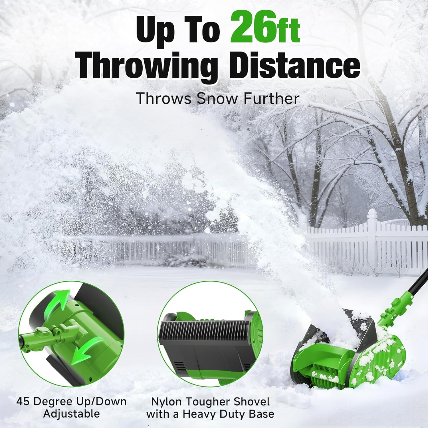 Electric Cordless Snow Shovel, 14.4-Inch | 24V | 5.0Ah Brushless Cordless Snow Blower with Battery and Charger, 26ft Throwing Distance, 5000RPM/Min, Snow Removal for Driveway/Steps/Patio/Sidewalk