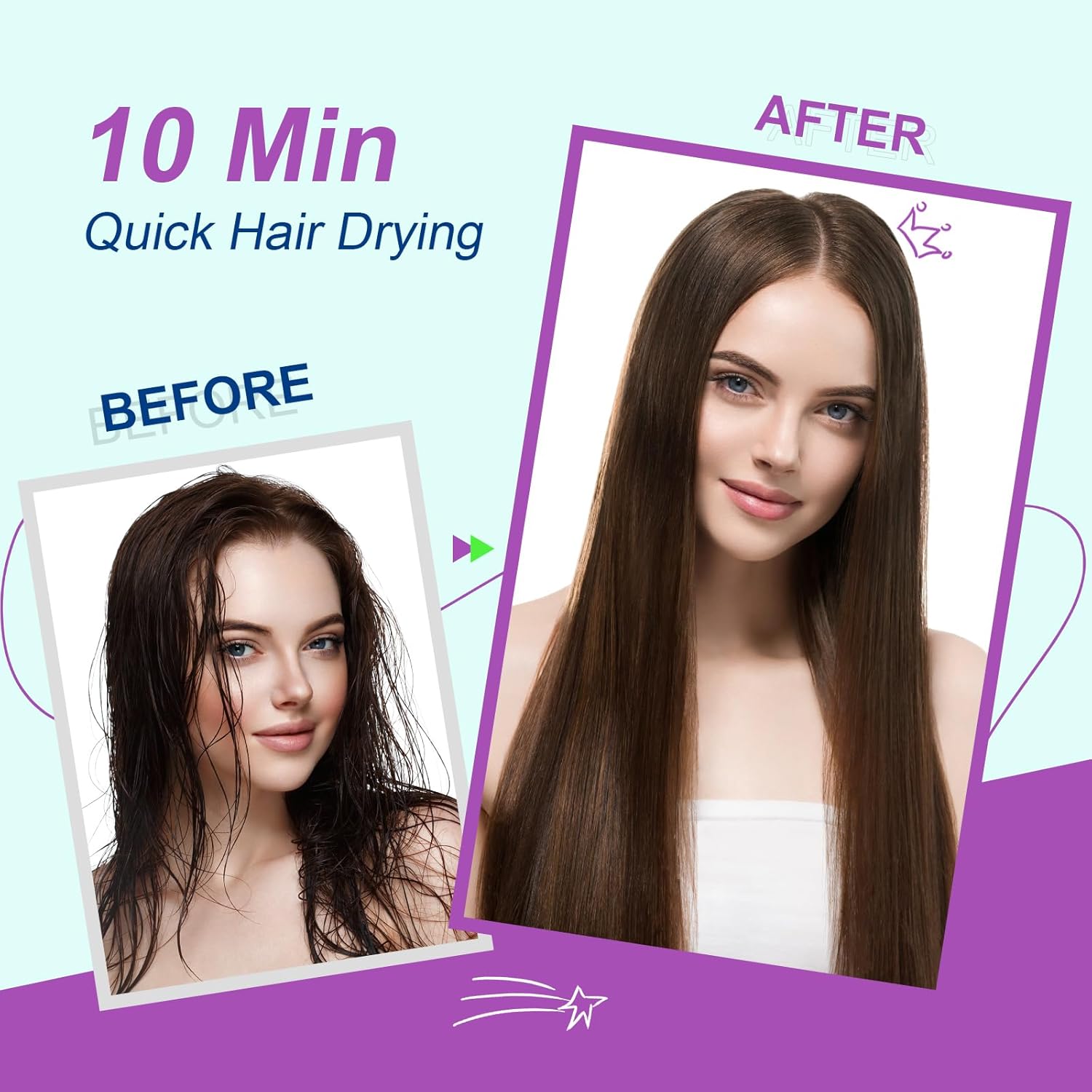 4-in-1 Travel Dual Voltage Hair Dryer Brush Blow Dryer Brush,Portable 2 inch Mini Hot Air Brush,Travel Hair Styler/Volumizer/Straightener/Curler,110-240V European Blow Dry Brush with EU&UK Plug