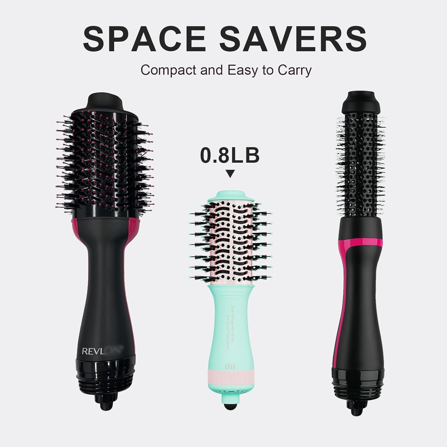 4-in-1 Travel Dual Voltage Hair Dryer Brush Blow Dryer Brush,Portable 2 inch Mini Hot Air Brush,Travel Hair Styler/Volumizer/Straightener/Curler,110-240V European Blow Dry Brush with EU&UK Plug