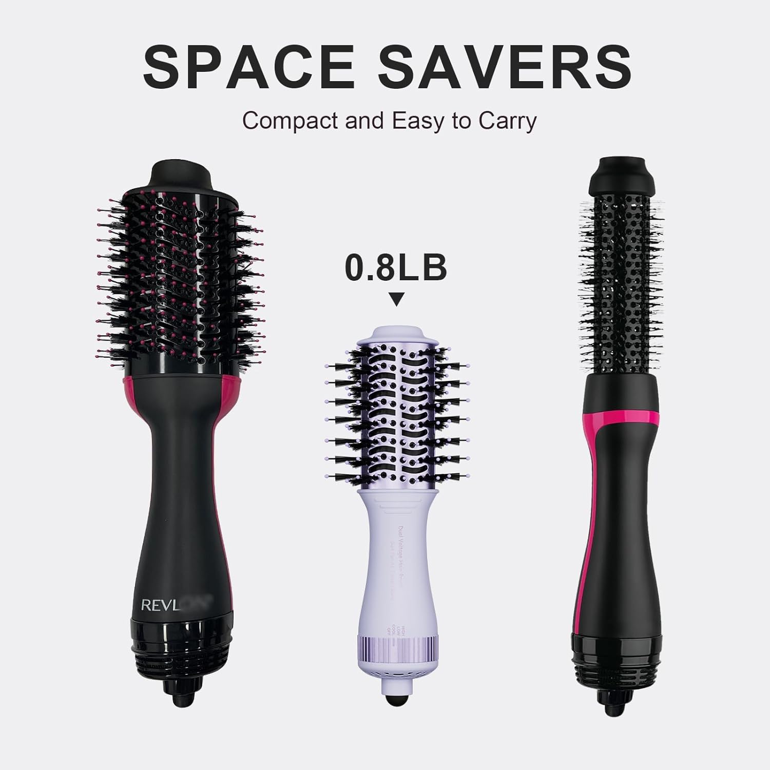 4-in-1 Travel Dual Voltage Hair Dryer Brush Blow Dryer Brush,Portable 2 inch Mini Hot Air Brush,Travel Hair Styler/Volumizer/Straightener/Curler,110-240V European Blow Dry Brush with EU&UK Plug