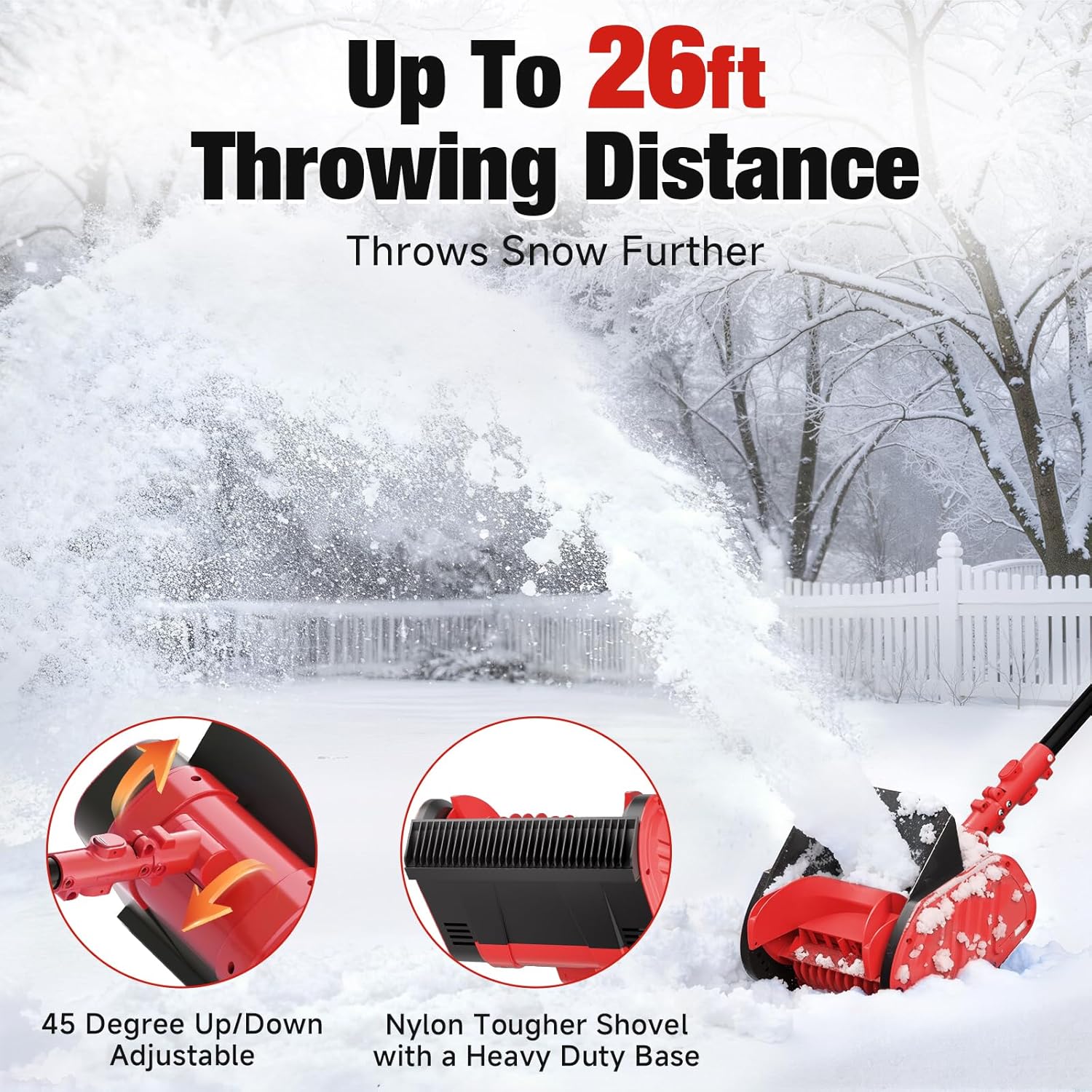 Electric Cordless Snow Shovel, 14.4-Inch | 24V | 5.0Ah Brushless Cordless Snow Blower with Battery and Charger, 26ft Throwing Distance, 5000RPM/Min, Snow Removal for Driveway/Steps/Patio/Sidewalk