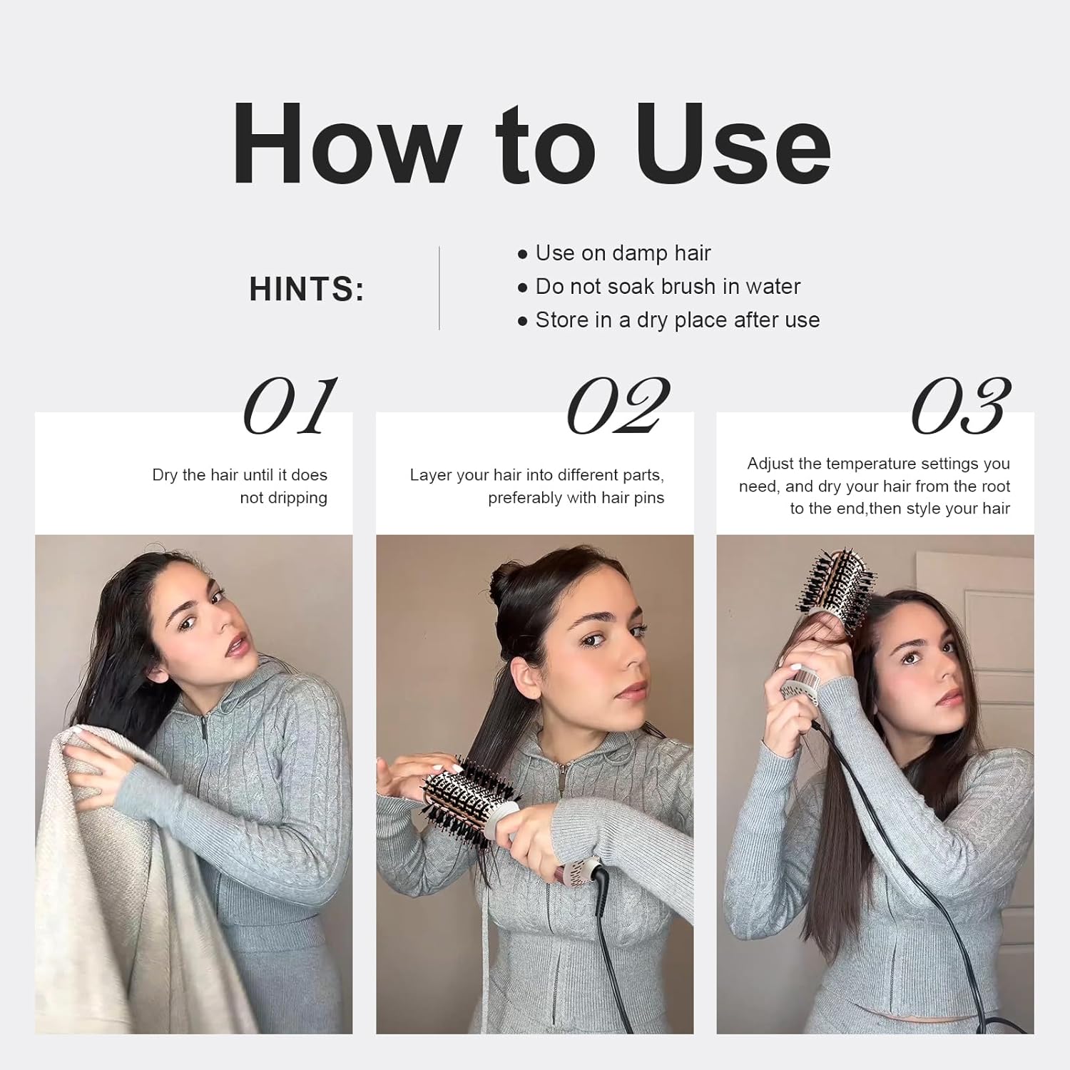 4-in-1 Travel Dual Voltage Hair Dryer Brush Blow Dryer Brush,Portable 2 inch Mini Hot Air Brush,Travel Hair Styler/Volumizer/Straightener/Curler,110-240V European Blow Dry Brush with EU&UK Plug