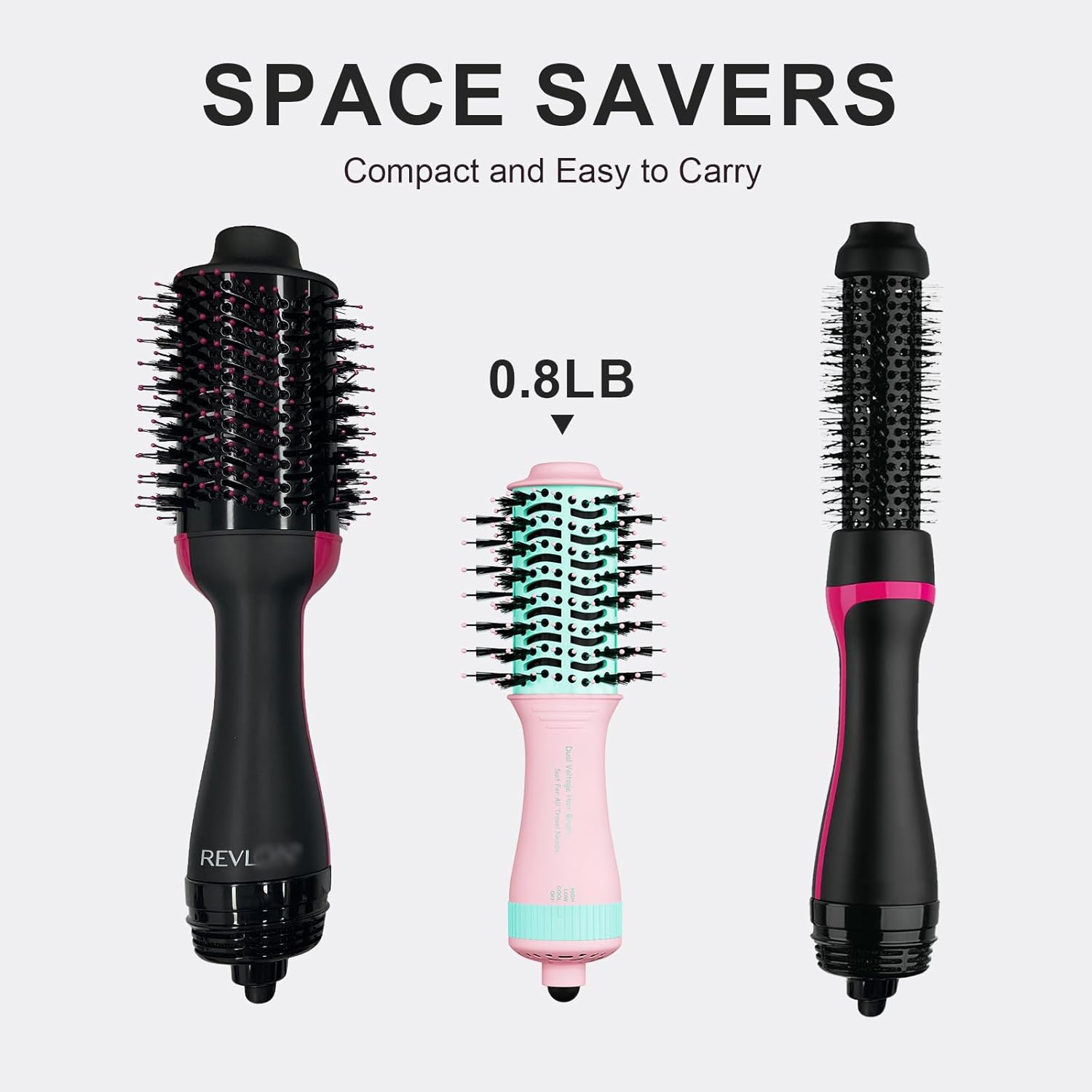 4-in-1 Travel Dual Voltage Hair Dryer Brush Blow Dryer Brush,Portable 2 inch Mini Hot Air Brush,Travel Hair Styler/Volumizer/Straightener/Curler,110-240V European Blow Dry Brush with EU&UK Plug