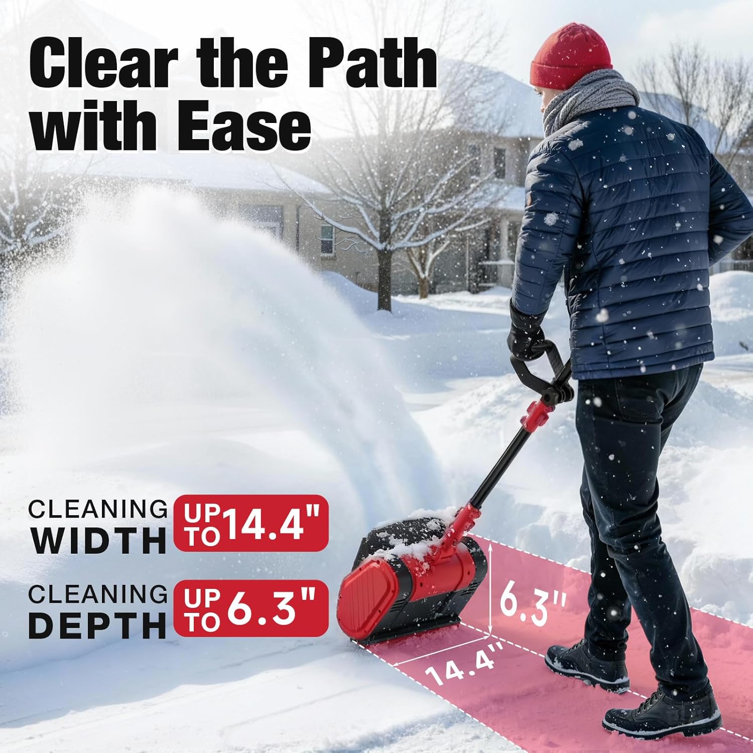 Electric Cordless Snow Shovel, 14.4-Inch | 24V | 5.0Ah Brushless Cordless Snow Blower with Battery and Charger, 26ft Throwing Distance, 5000RPM/Min, Snow Removal for Driveway/Steps/Patio/Sidewalk