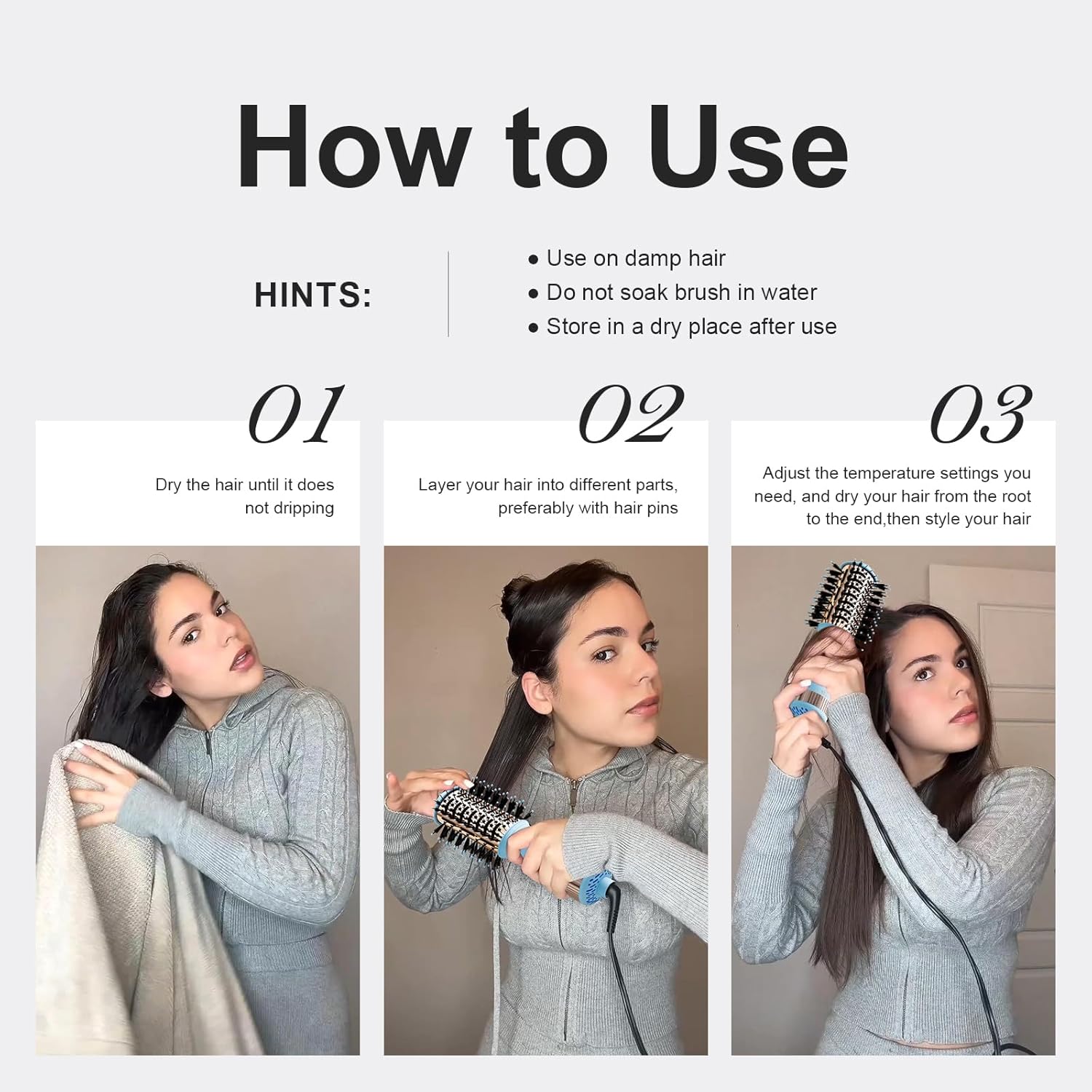 4-in-1 Travel Dual Voltage Hair Dryer Brush Blow Dryer Brush,Portable 2 inch Mini Hot Air Brush,Travel Hair Styler/Volumizer/Straightener/Curler,110-240V European Blow Dry Brush with EU&UK Plug