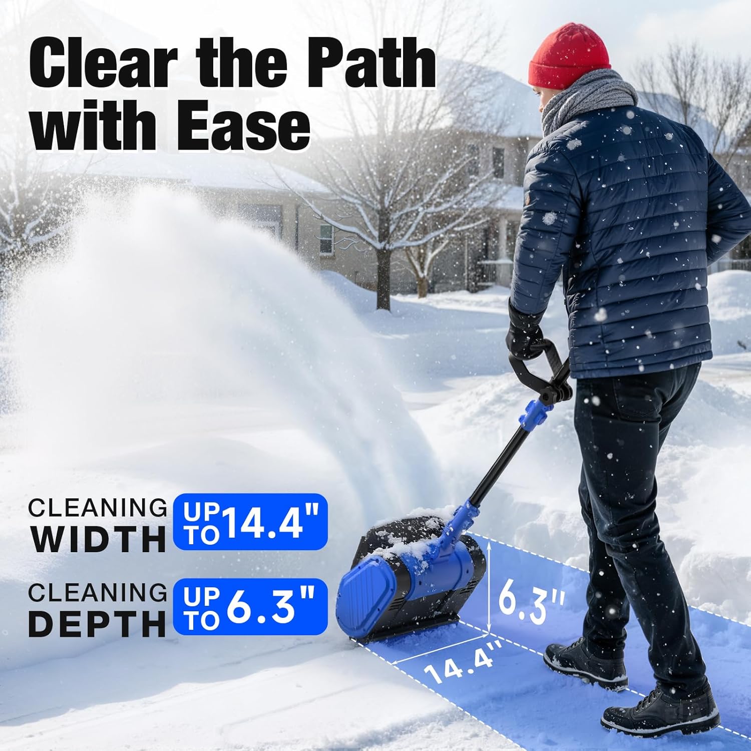 Electric Cordless Snow Shovel, 14.4-Inch | 24V | 5.0Ah Brushless Cordless Snow Blower with Battery and Charger, 26ft Throwing Distance, 5000RPM/Min, Snow Removal for Driveway/Steps/Patio/Sidewalk