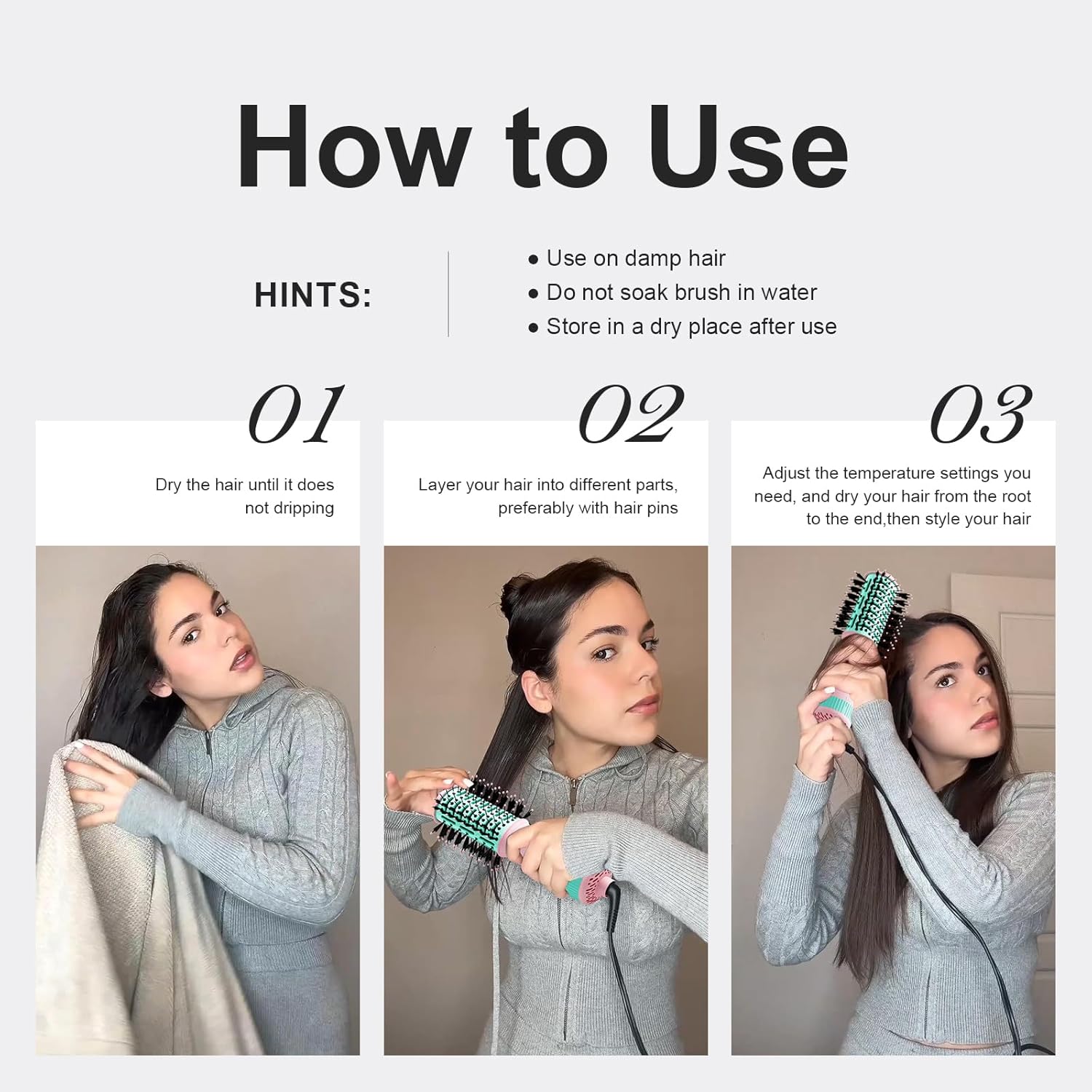 4-in-1 Travel Dual Voltage Hair Dryer Brush Blow Dryer Brush,Portable 2 inch Mini Hot Air Brush,Travel Hair Styler/Volumizer/Straightener/Curler,110-240V European Blow Dry Brush with EU&UK Plug