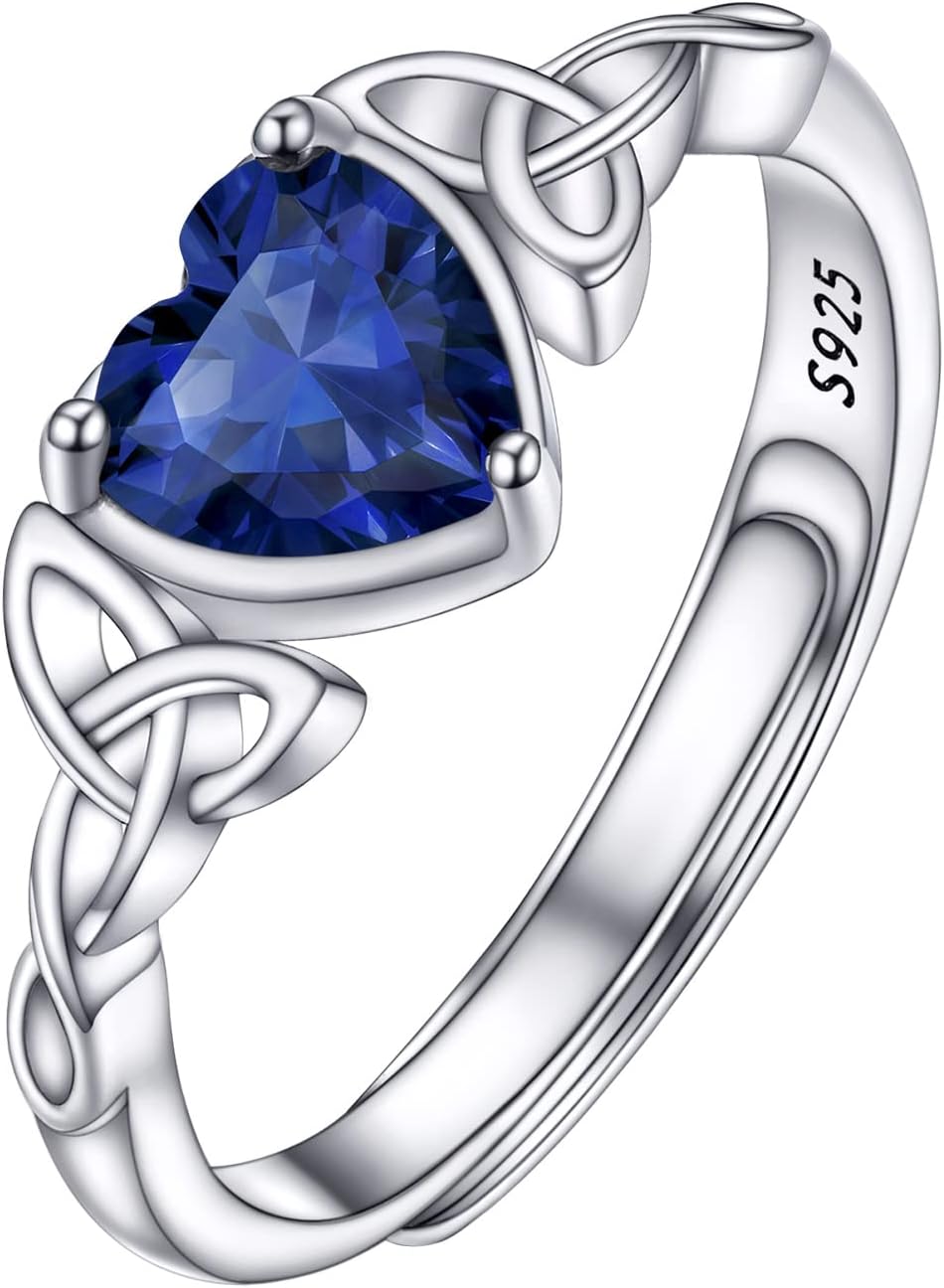 PROSILVER 925 Sterling Silver Celtic Knot Heart/Butterfly/Cute Bat Ring for Women, Birthstone Jan-Dec Available, Gorgeous Cubic Zirconia Ring, Adjustable Ring, Come with Box