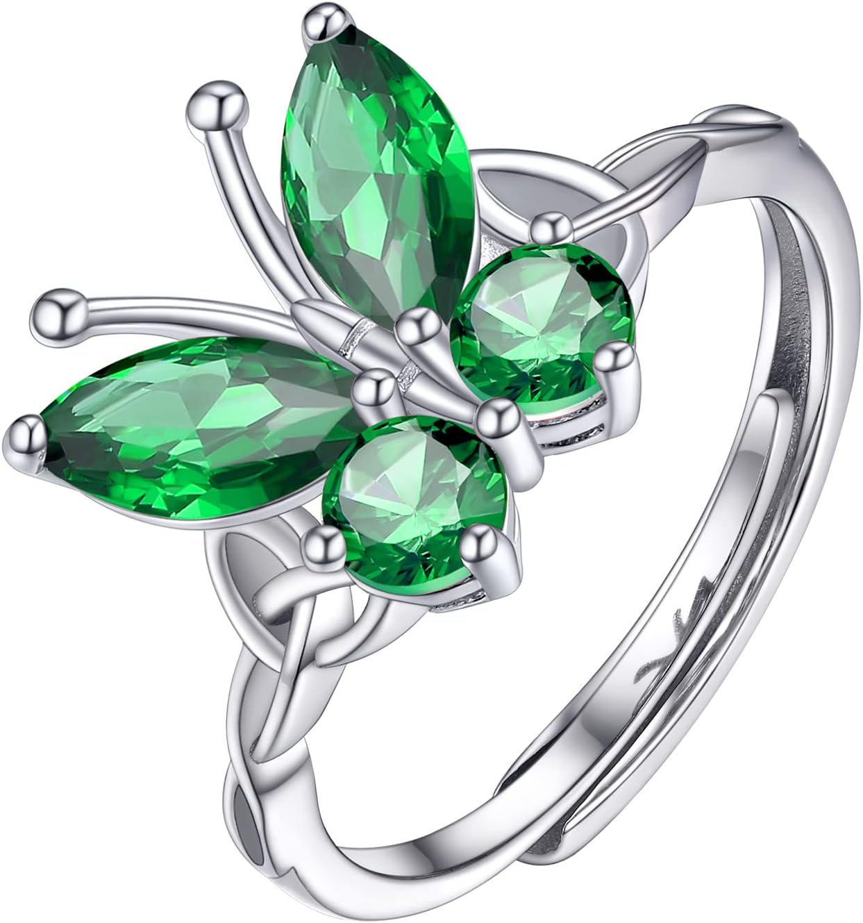 PROSILVER 925 Sterling Silver Celtic Knot Heart/Butterfly/Cute Bat Ring for Women, Birthstone Jan-Dec Available, Gorgeous Cubic Zirconia Ring, Adjustable Ring, Come with Box