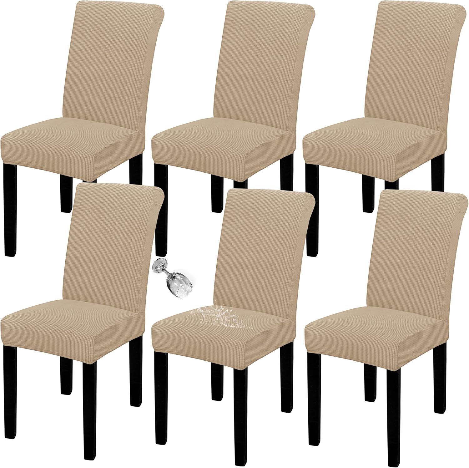 Easy-Going 100% Waterproof Dining Room Chair Cover Set of 6, Stretch Jacquard Parson Chair Slipcover Removable Washable Chair Protector for Home, Restaurant, Banquet (Large, Light Gray)