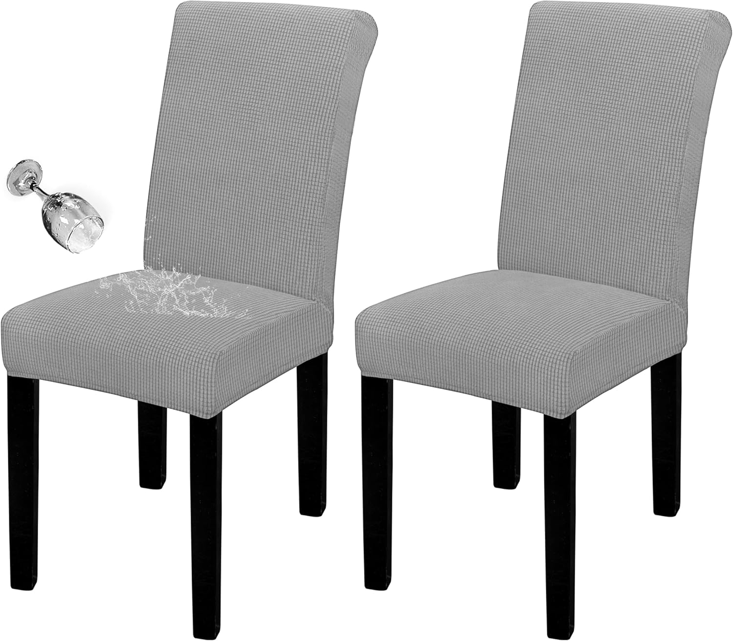 Easy-Going 100% Waterproof Dining Room Chair Cover Set of 6, Stretch Jacquard Parson Chair Slipcover Removable Washable Chair Protector for Home, Restaurant, Banquet (Large, Light Gray)