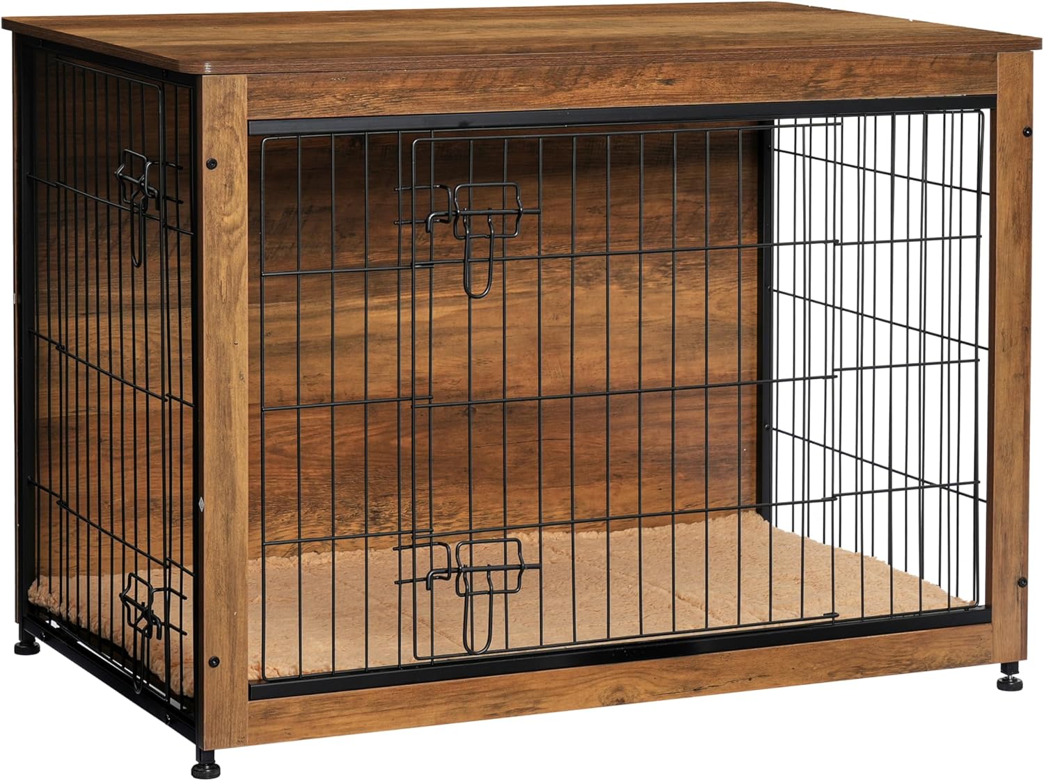 DWANTON Dog Crate Furniture with Cushion, Wooden Kennel Table with Double Doors, Indoor Dog House, Small/Medium/Large/Extra Large Size, 27.2 L, Rustic Brown