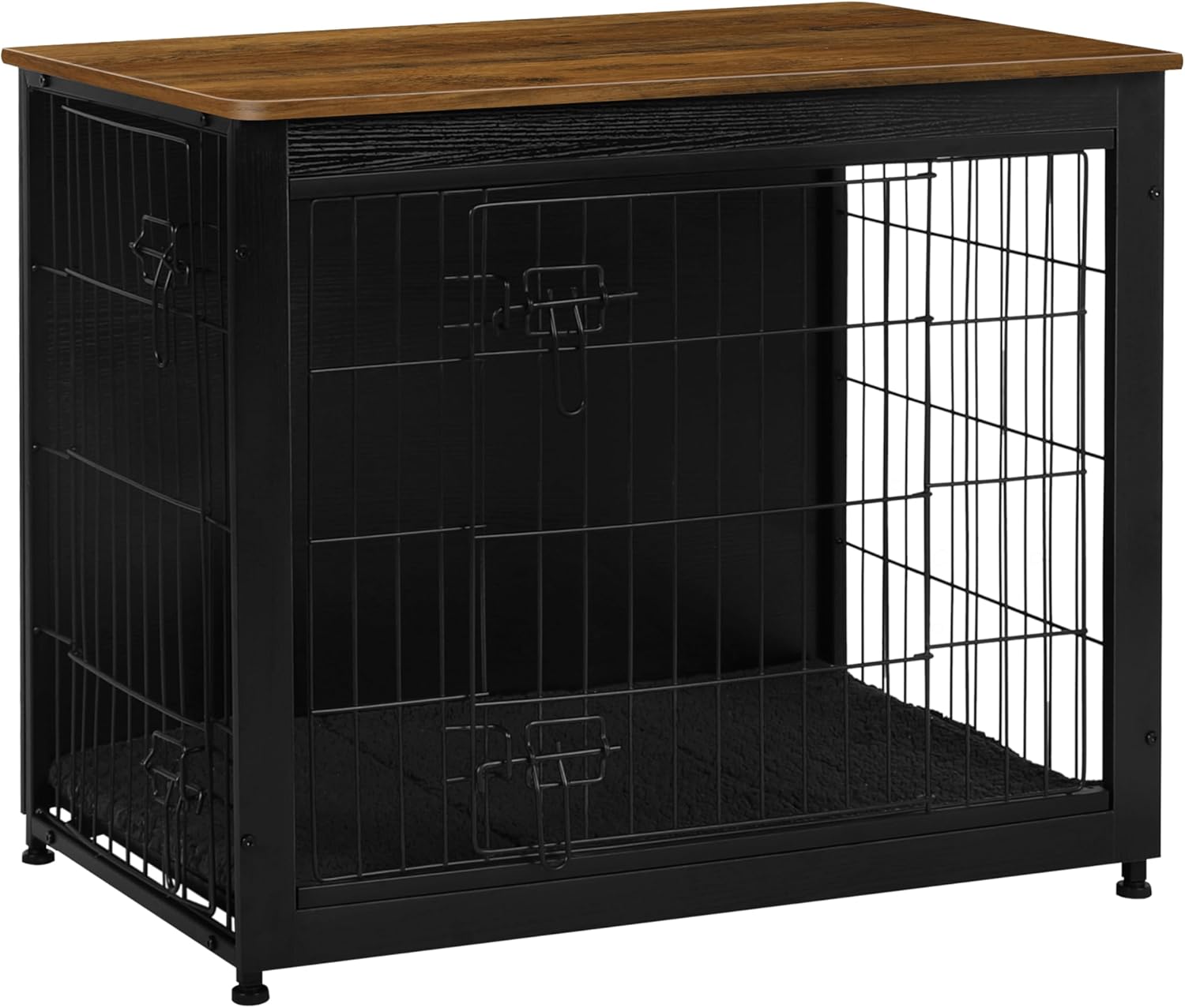 DWANTON Dog Crate Furniture with Cushion, Wooden Kennel Table with Double Doors, Indoor Dog House, Small/Medium/Large/Extra Large Size, 27.2 L, Rustic Brown