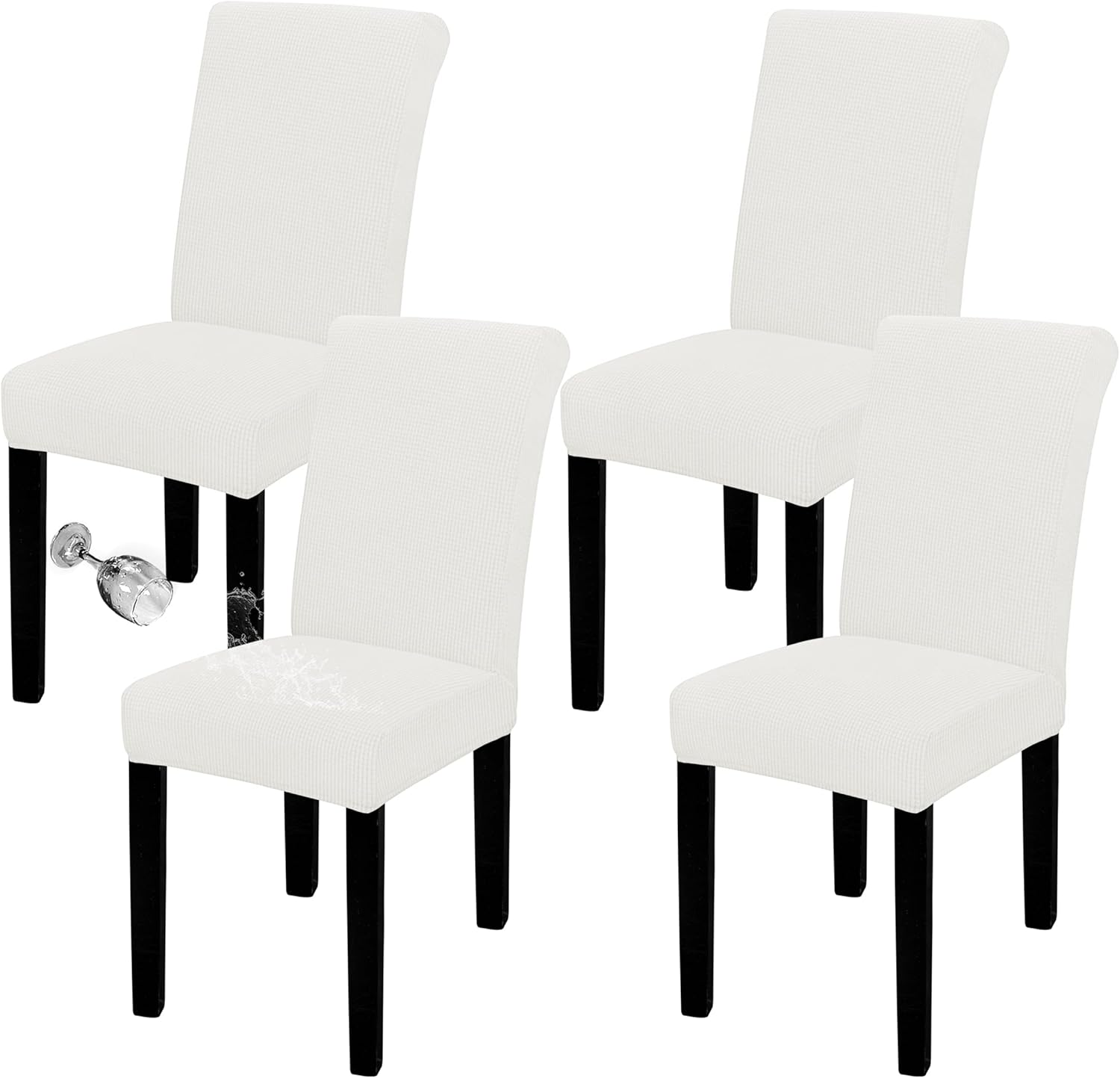 Easy-Going 100% Waterproof Dining Room Chair Cover Set of 6, Stretch Jacquard Parson Chair Slipcover Removable Washable Chair Protector for Home, Restaurant, Banquet (Large, Light Gray)