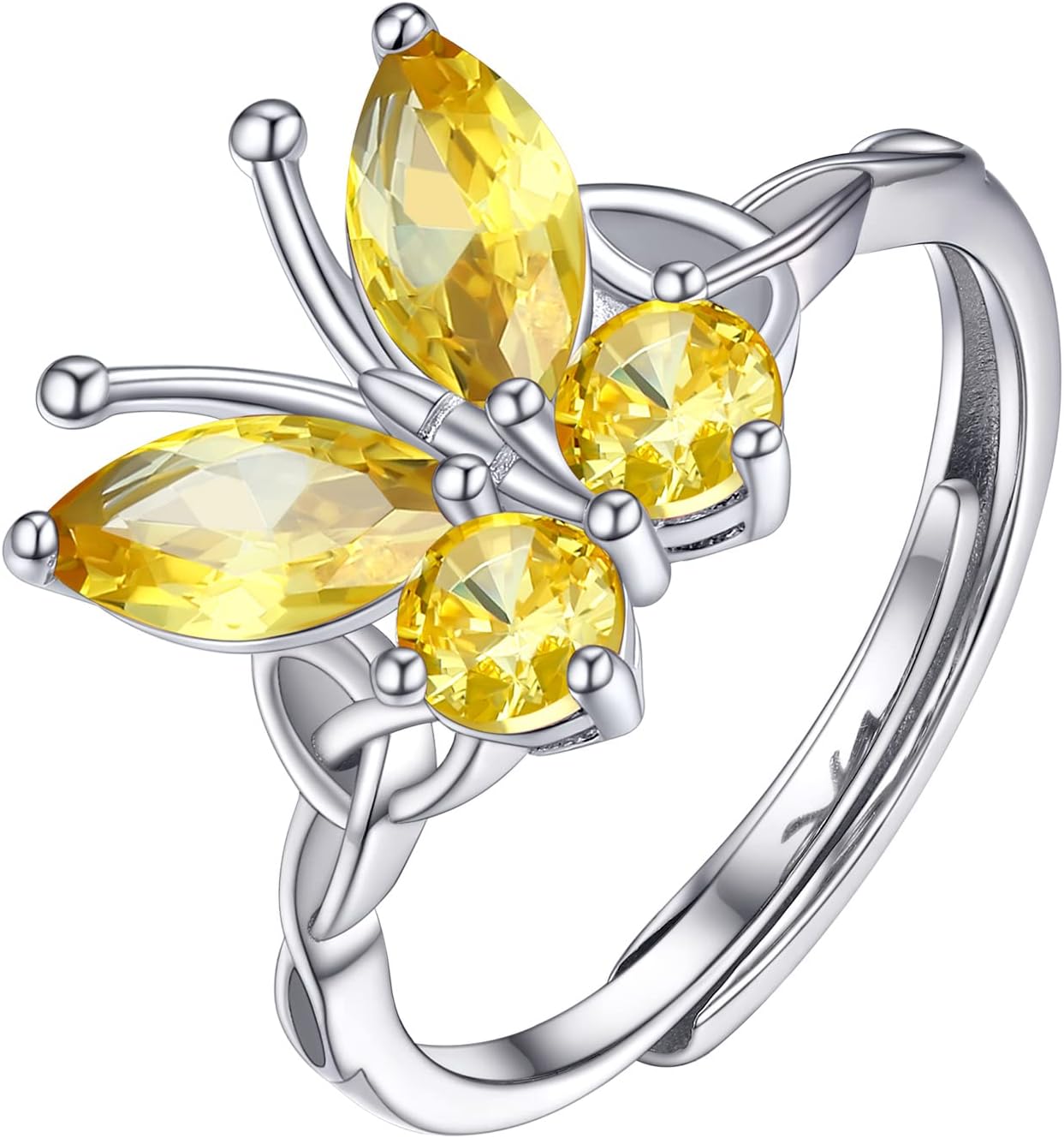 PROSILVER 925 Sterling Silver Celtic Knot Heart/Butterfly/Cute Bat Ring for Women, Birthstone Jan-Dec Available, Gorgeous Cubic Zirconia Ring, Adjustable Ring, Come with Box