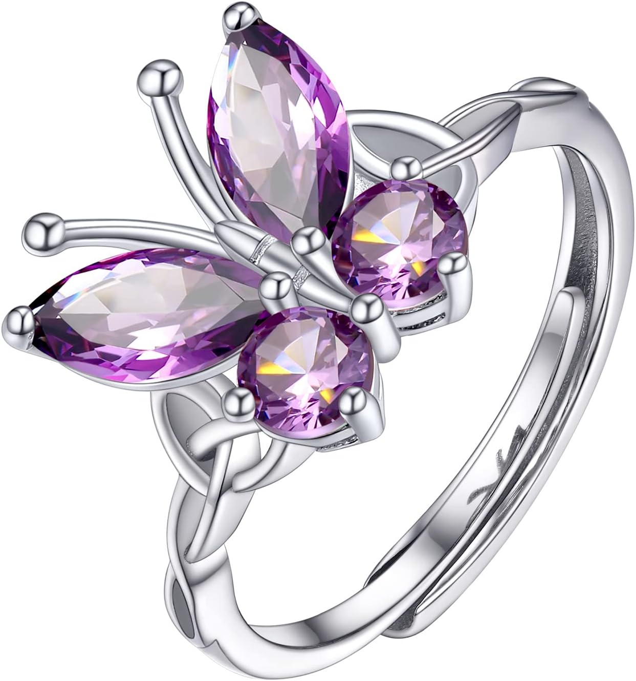 PROSILVER 925 Sterling Silver Celtic Knot Heart/Butterfly/Cute Bat Ring for Women, Birthstone Jan-Dec Available, Gorgeous Cubic Zirconia Ring, Adjustable Ring, Come with Box
