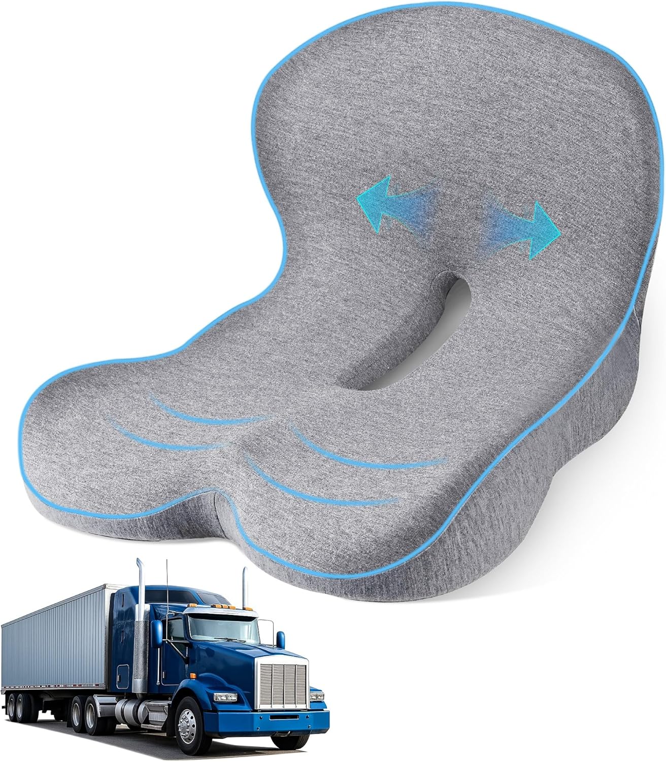 leqsdijk Seat Cushion for Truck Driver, Memory Foam Truck Seat Cushion with L-Shaped Ergonomic Design, Lumbar Support Pillow & Tailbone Pain Relief for Long Driving, Semi Truck Accessories