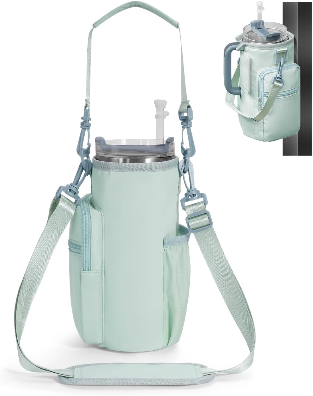 sportsnew Magnetic Gym Bag for Women Men, Water Bottle Carrier Holder with Strap & Phone Pockets for 40oz Tumbler with Handle, 4 Built-in Magnets Small Gym Bag for Sports, Workout, Fitness, Walking