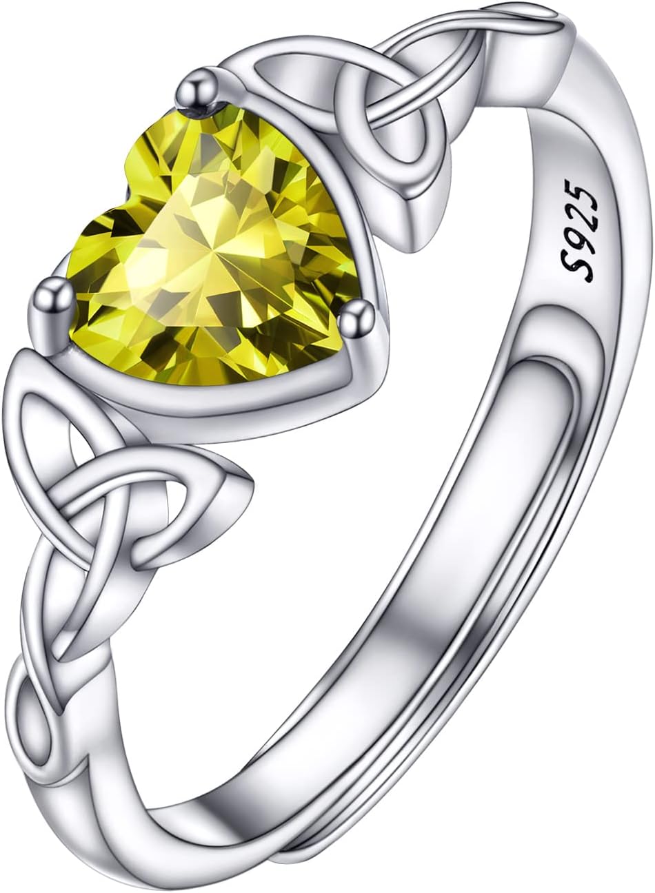 PROSILVER 925 Sterling Silver Celtic Knot Heart/Butterfly/Cute Bat Ring for Women, Birthstone Jan-Dec Available, Gorgeous Cubic Zirconia Ring, Adjustable Ring, Come with Box