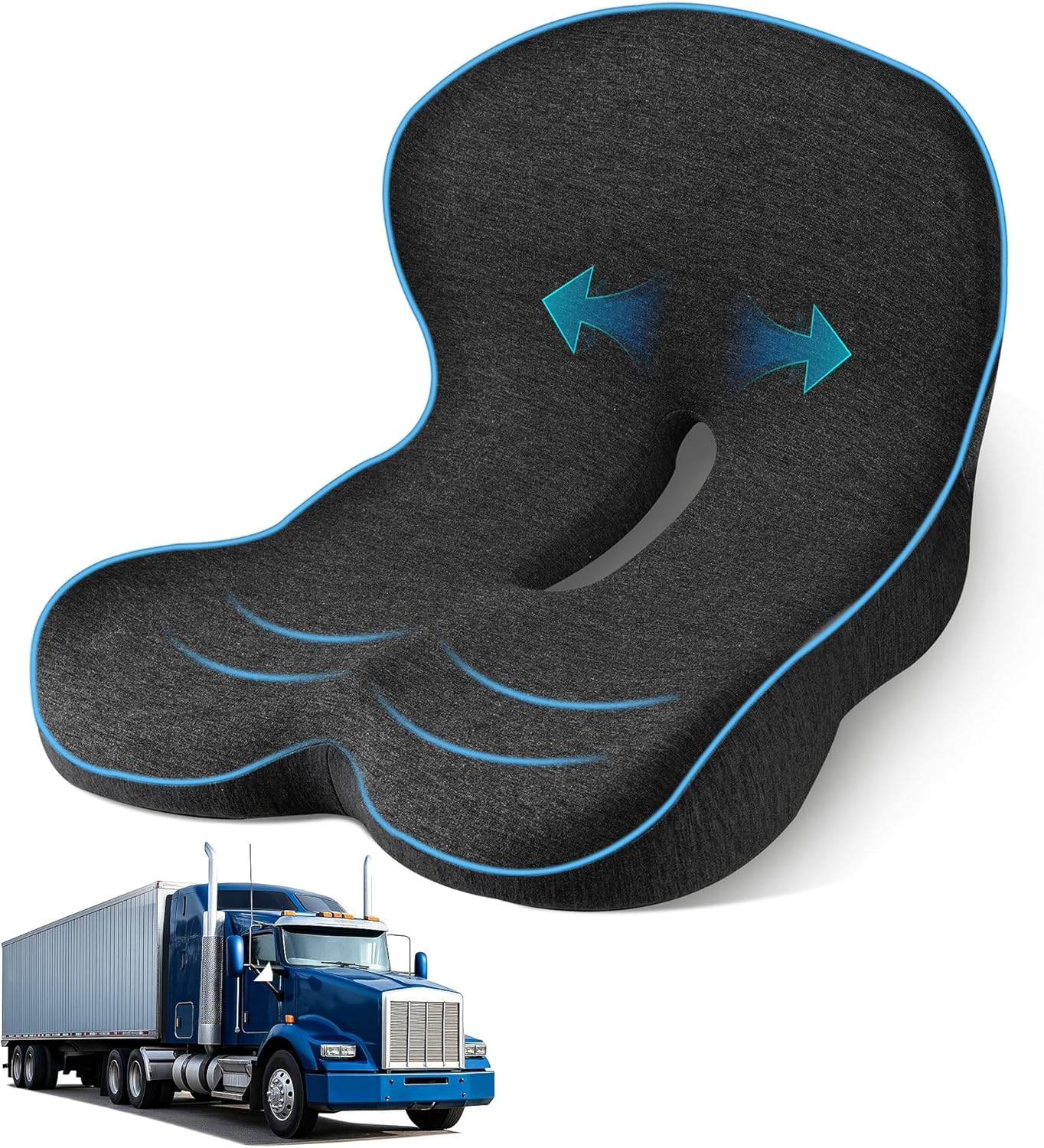 leqsdijk Seat Cushion for Truck Driver, Memory Foam Truck Seat Cushion with L-Shaped Ergonomic Design, Lumbar Support Pillow & Tailbone Pain Relief for Long Driving, Semi Truck Accessories