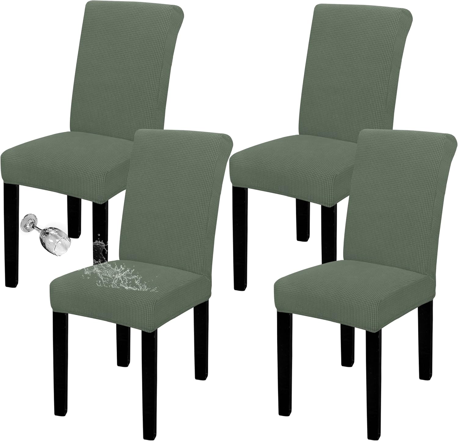 Easy-Going 100% Waterproof Dining Room Chair Cover Set of 6, Stretch Jacquard Parson Chair Slipcover Removable Washable Chair Protector for Home, Restaurant, Banquet (Large, Light Gray)