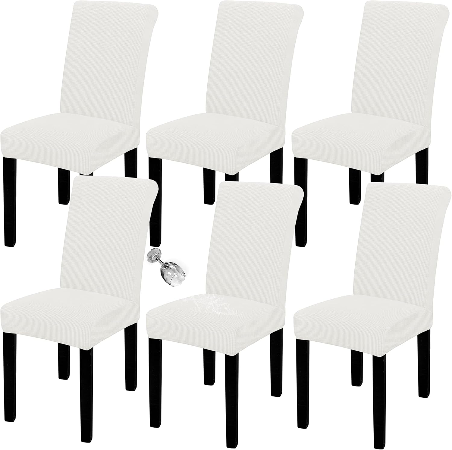 Easy-Going 100% Waterproof Dining Room Chair Cover Set of 6, Stretch Jacquard Parson Chair Slipcover Removable Washable Chair Protector for Home, Restaurant, Banquet (Large, Light Gray)