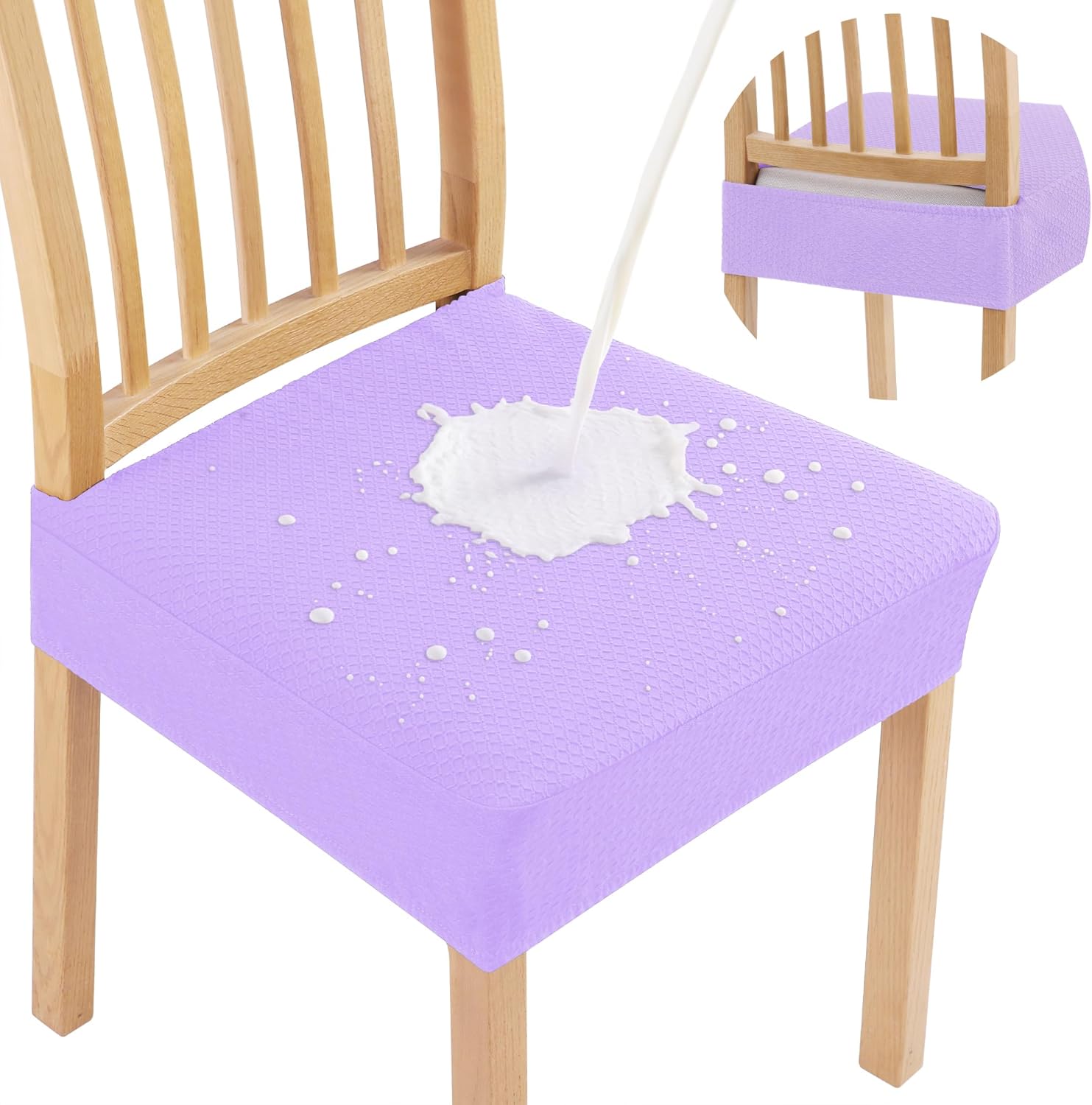 Smiry Waterproof Seat Covers for Dining Room Chairs Set of 4, Stretch Jacquard Removable Washable Chair Seat Slipcovers Protector, No Rear Covers, Beige