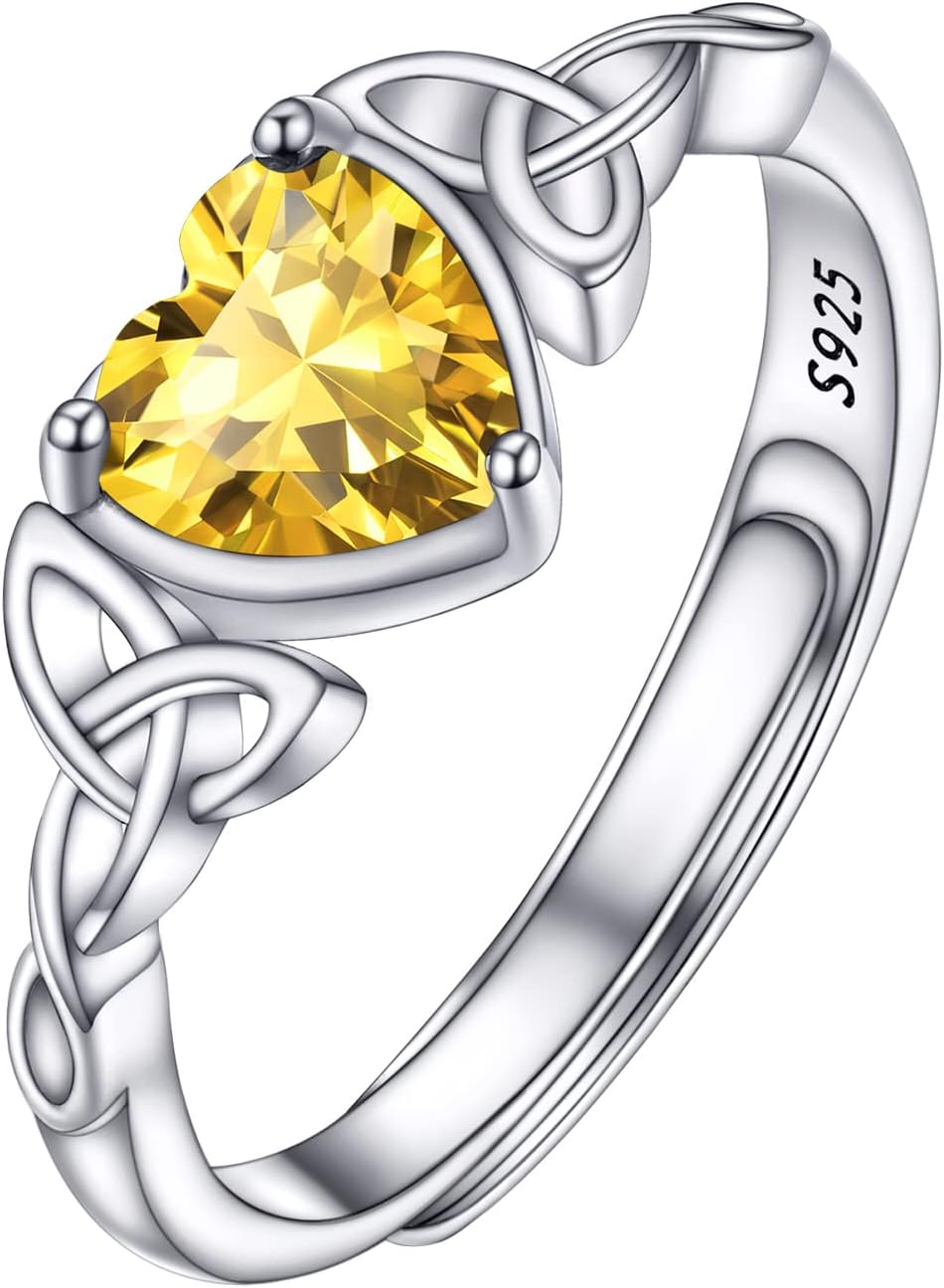 PROSILVER 925 Sterling Silver Celtic Knot Heart/Butterfly/Cute Bat Ring for Women, Birthstone Jan-Dec Available, Gorgeous Cubic Zirconia Ring, Adjustable Ring, Come with Box