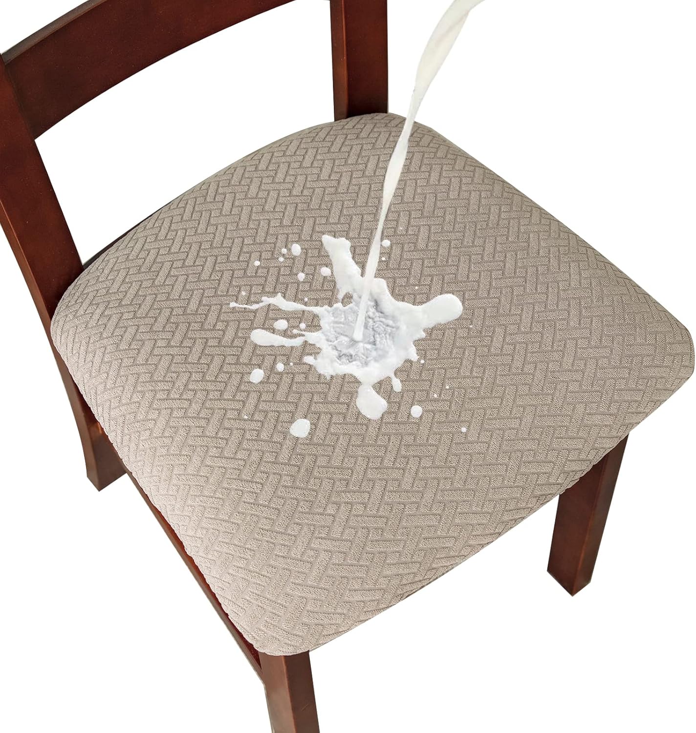 Genina Waterproof Seat Covers for Dining Room Chairs seat Covers Kitchen Chair Covers slipcovers (Beige, 4 Pcs)