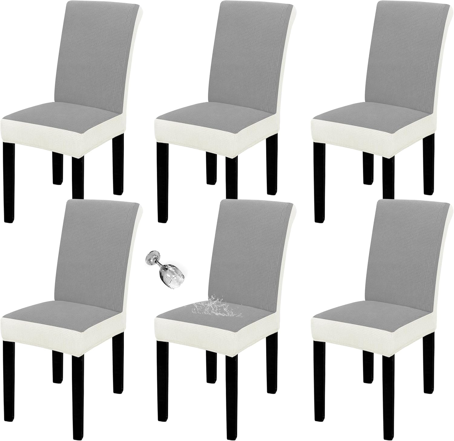 Easy-Going 100% Waterproof Dining Room Chair Cover Set of 6, Stretch Jacquard Parson Chair Slipcover Removable Washable Chair Protector for Home, Restaurant, Banquet (Large, Light Gray)