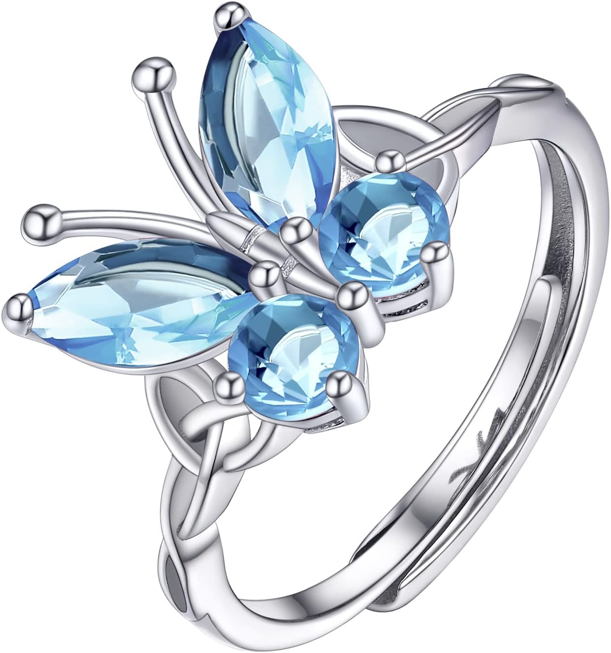 PROSILVER 925 Sterling Silver Celtic Knot Heart/Butterfly/Cute Bat Ring for Women, Birthstone Jan-Dec Available, Gorgeous Cubic Zirconia Ring, Adjustable Ring, Come with Box