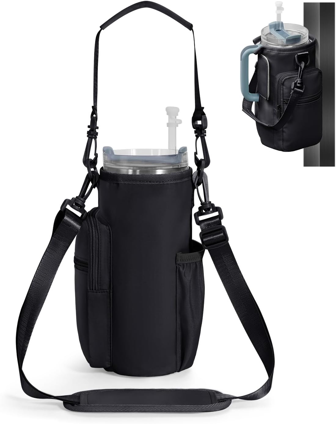 sportsnew Magnetic Gym Bag for Women Men, Water Bottle Carrier Holder with Strap & Phone Pockets for 40oz Tumbler with Handle, 4 Built-in Magnets Small Gym Bag for Sports, Workout, Fitness, Walking