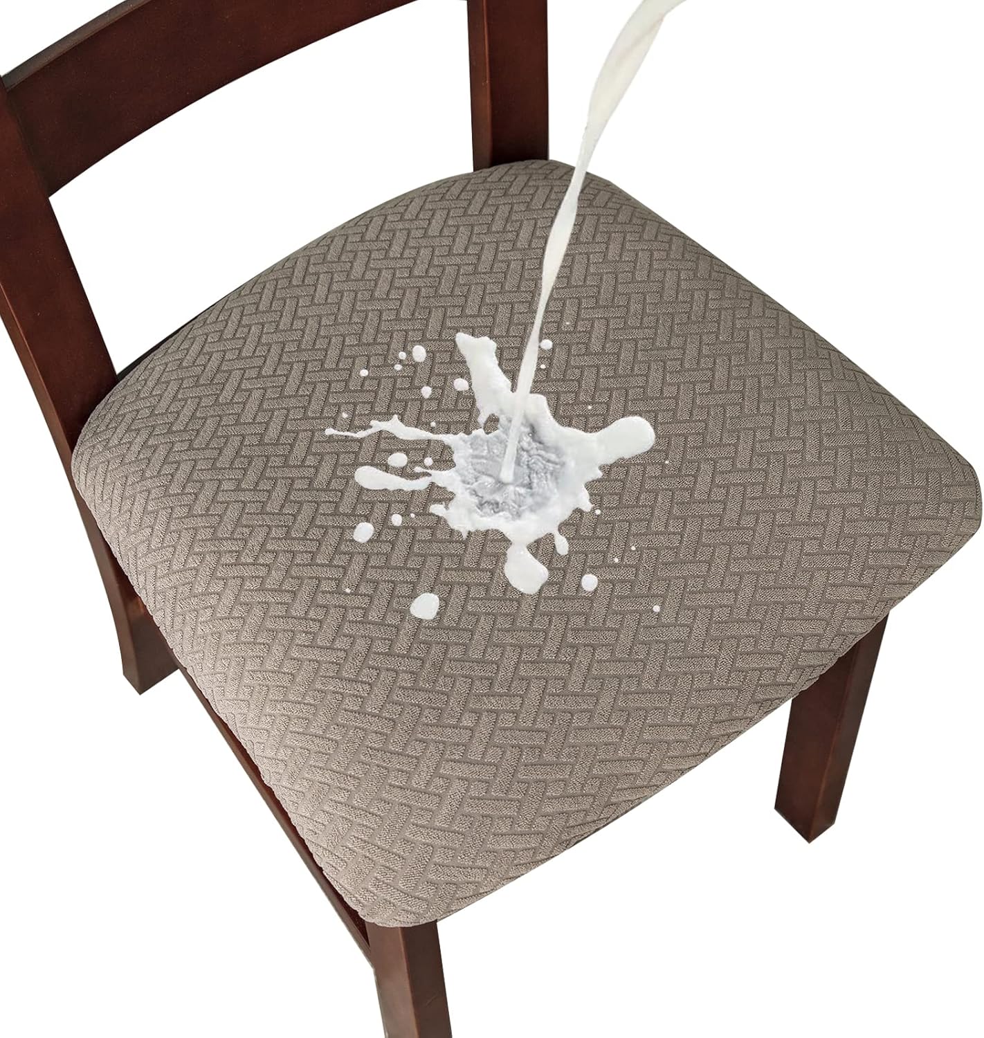 Genina Waterproof Seat Covers for Dining Room Chairs seat Covers Kitchen Chair Covers slipcovers (Beige, 4 Pcs)