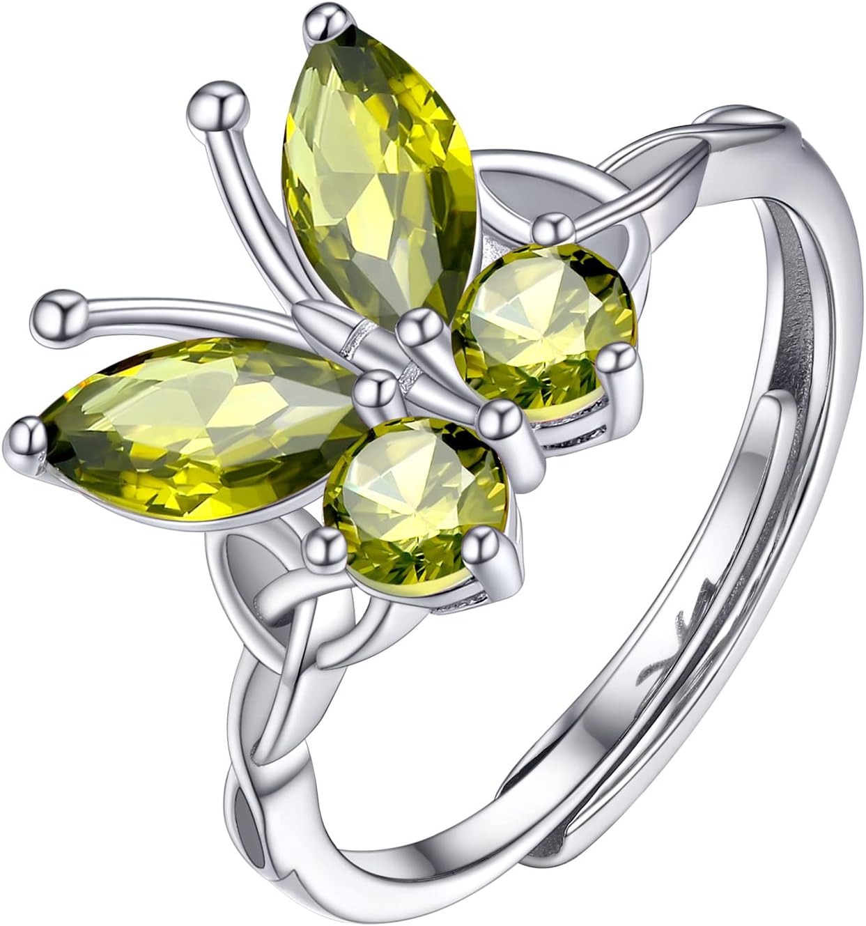 PROSILVER 925 Sterling Silver Celtic Knot Heart/Butterfly/Cute Bat Ring for Women, Birthstone Jan-Dec Available, Gorgeous Cubic Zirconia Ring, Adjustable Ring, Come with Box