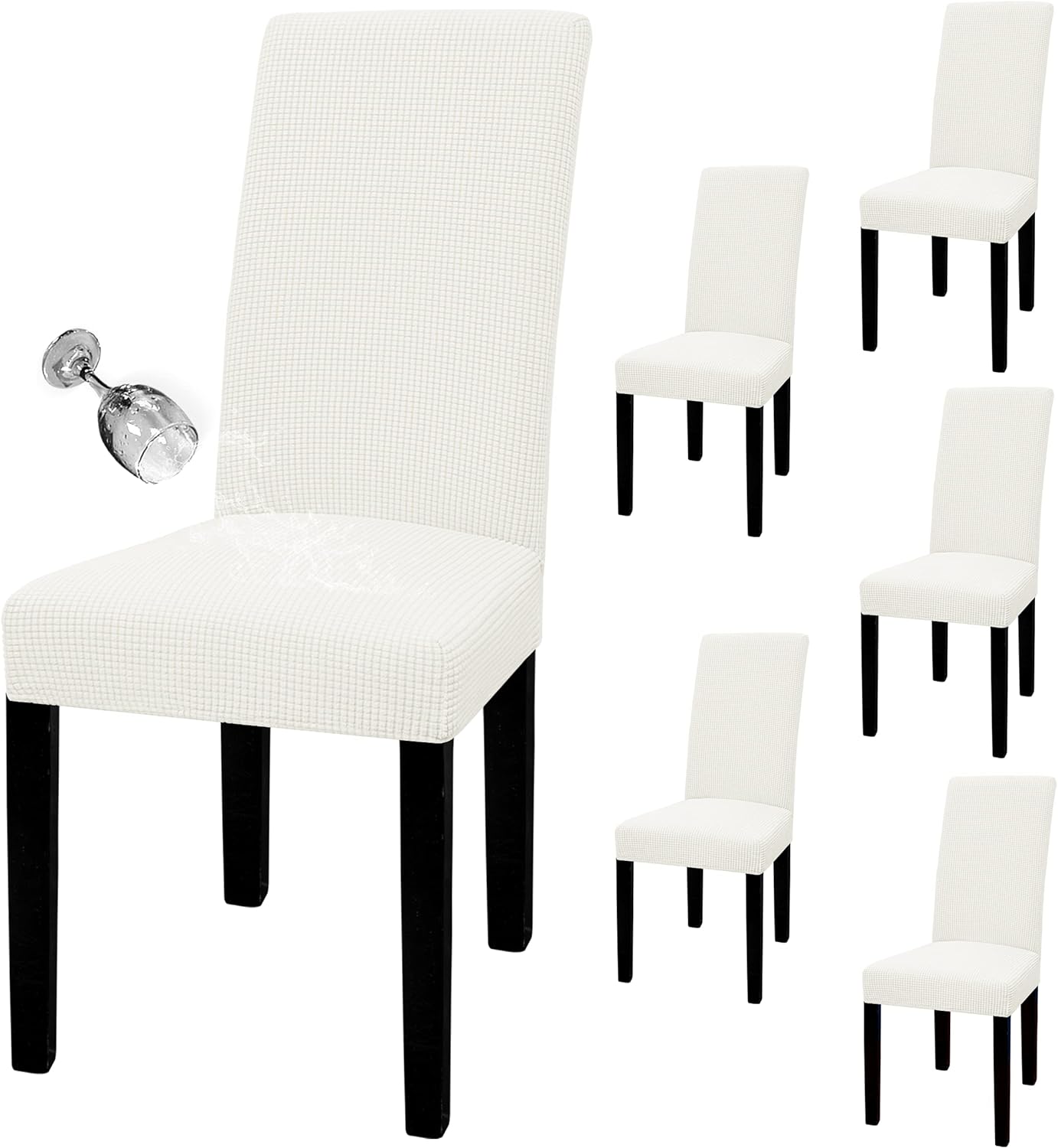 Easy-Going 100% Waterproof Dining Room Chair Cover Set of 6, Stretch Jacquard Parson Chair Slipcover Removable Washable Chair Protector for Home, Restaurant, Banquet (Large, Light Gray)