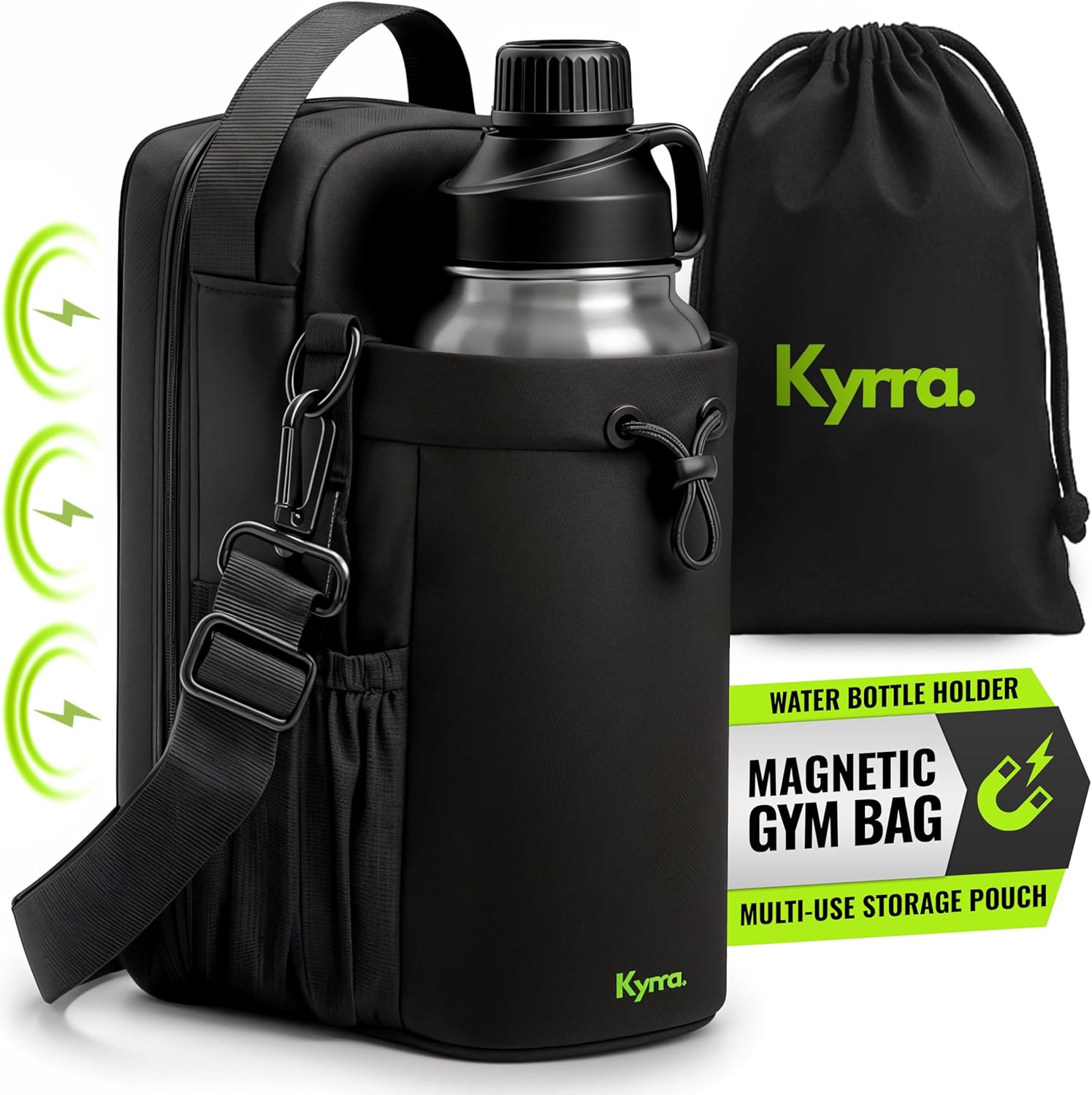 kyrra. Magnetic Gym Bag with Water Bottle Holder Reusable Pouch 2 Bags in 1 Compact Crossbody Small Sports Training Bag Durable Waterproof Fitness Organizer Workout Bag for Men Women Travel