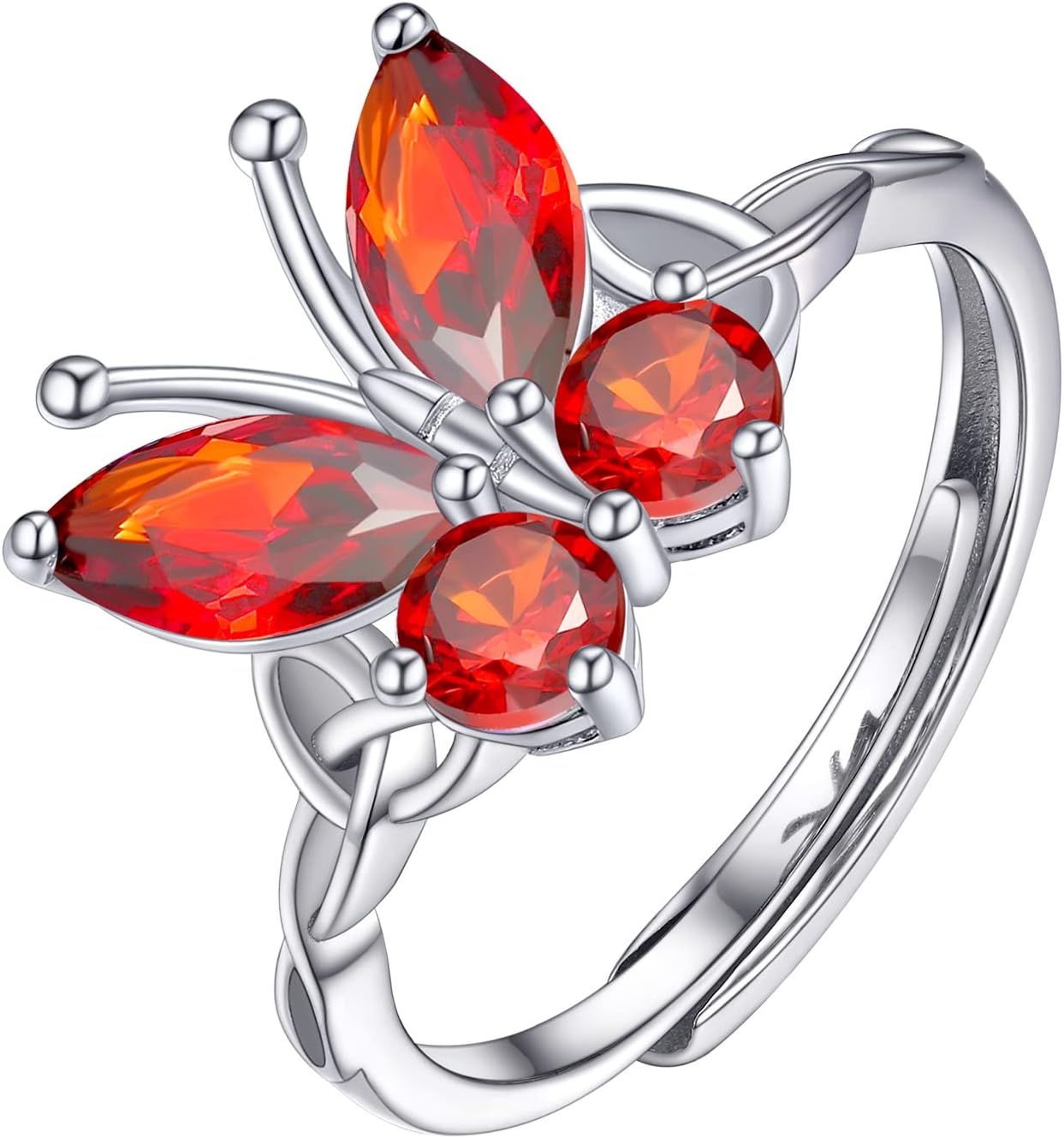 PROSILVER 925 Sterling Silver Celtic Knot Heart/Butterfly/Cute Bat Ring for Women, Birthstone Jan-Dec Available, Gorgeous Cubic Zirconia Ring, Adjustable Ring, Come with Box